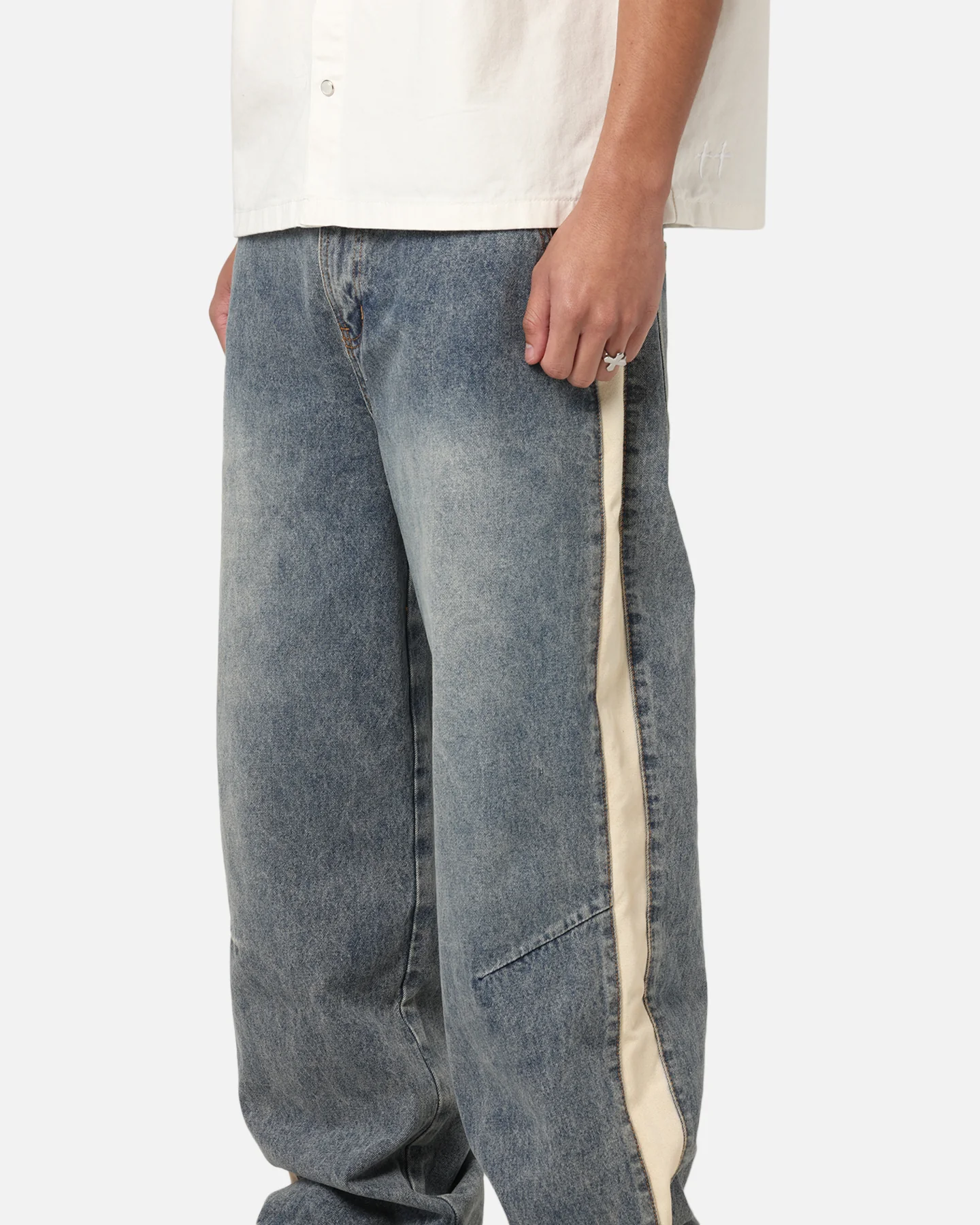 Saint Morta Amplus Sidewinder Jeans Dirty Denim/Off White - Image 3