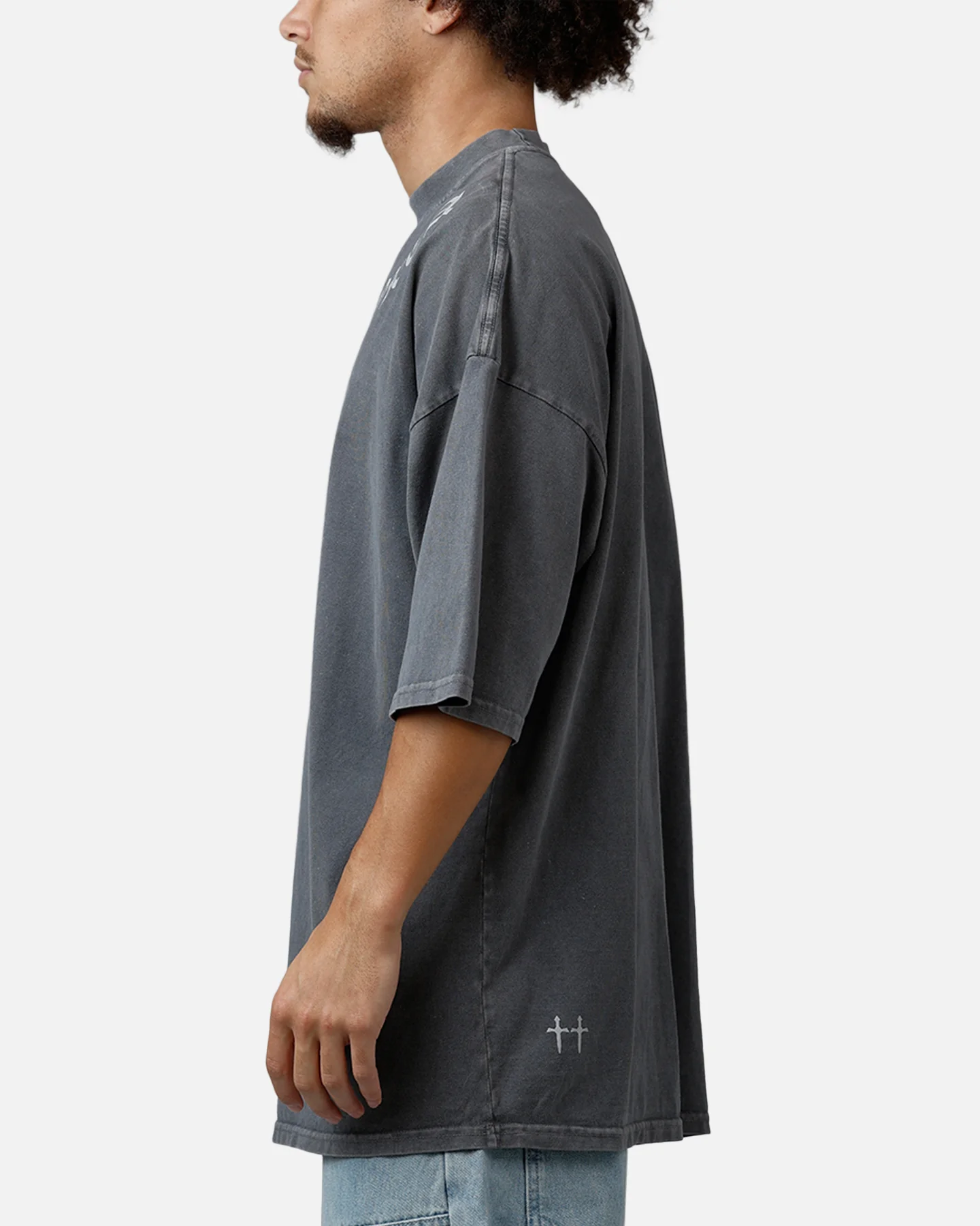 Saint Morta Barbaric Mock Neck T-Shirt Washed Charcoal - Image 5