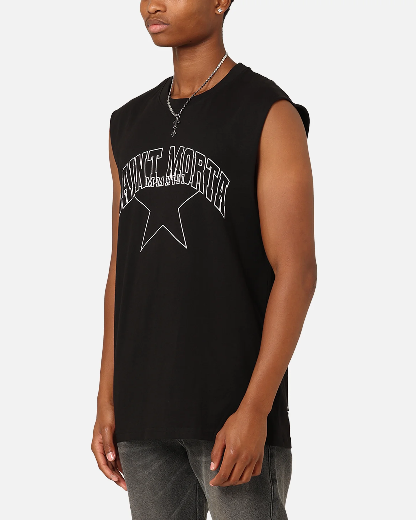 Saint Morta College Star Oversized Muscle T-Shirt Black - Image 5