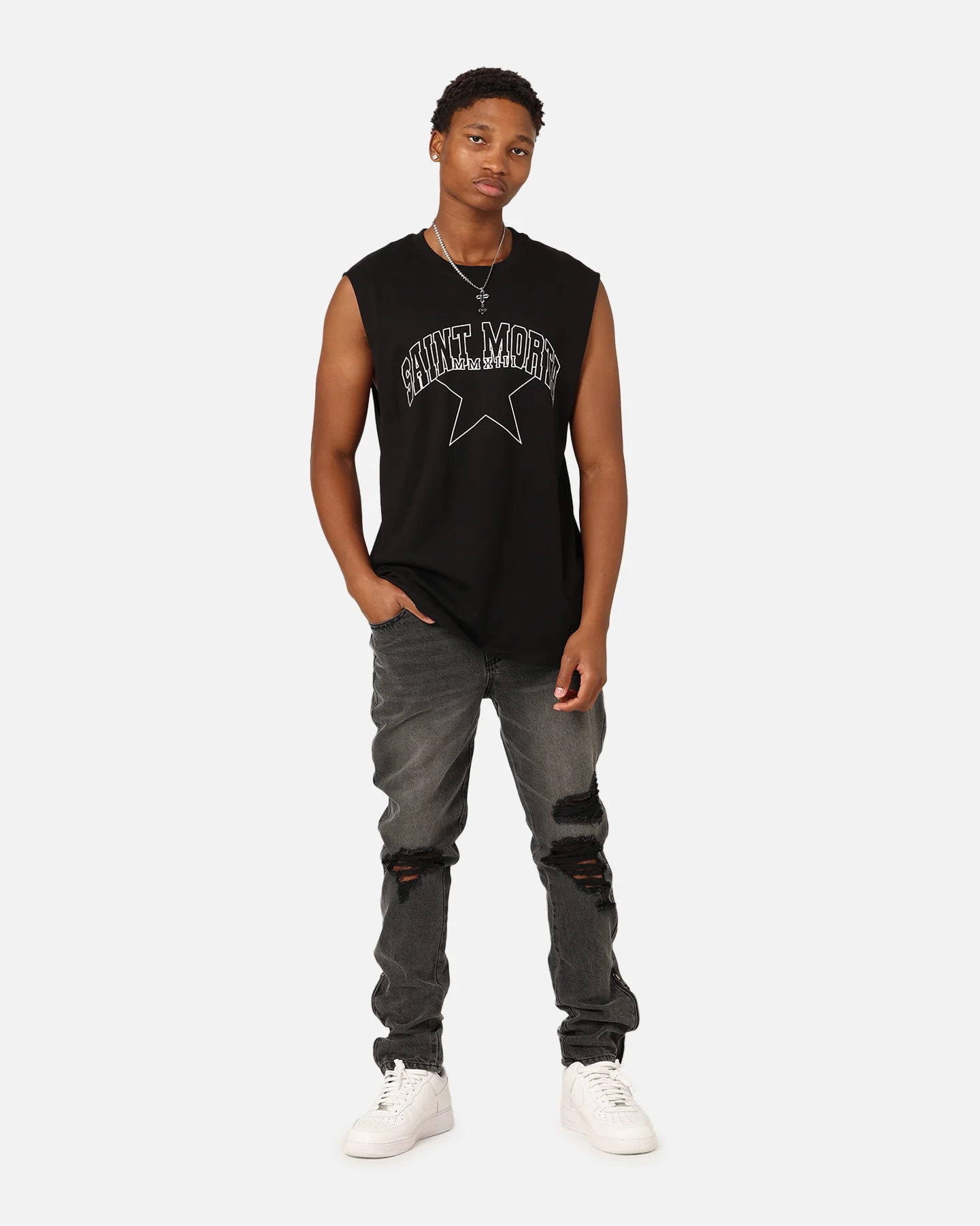 Saint Morta College Star Oversized Muscle T-Shirt Black - Image 7