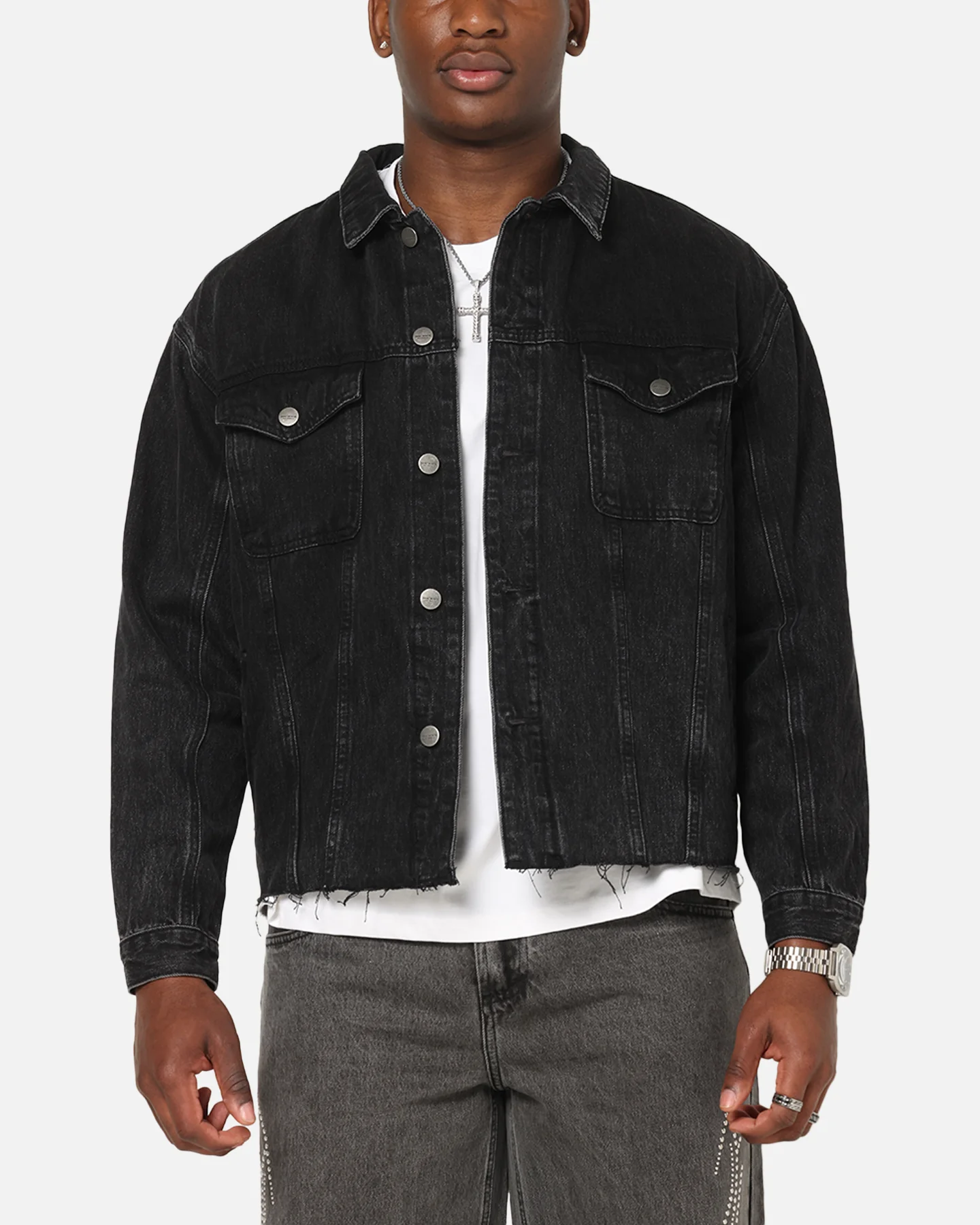 Saint Morta Daggers Cutoff Denim Jacket Vintage Black - Image 2