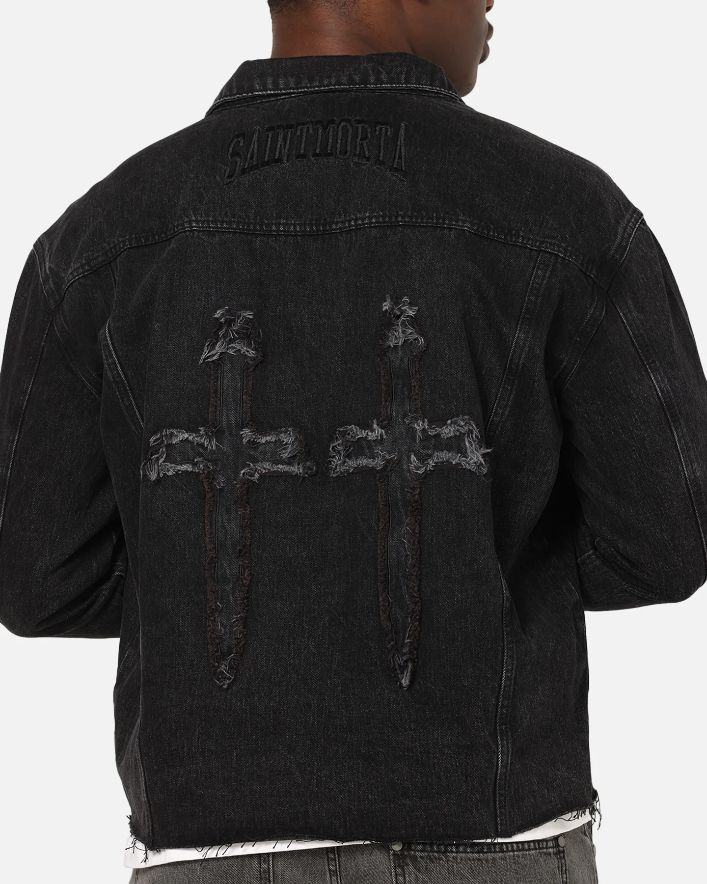 Saint Morta Daggers Cutoff Denim Jacket Vintage Black - Image 7