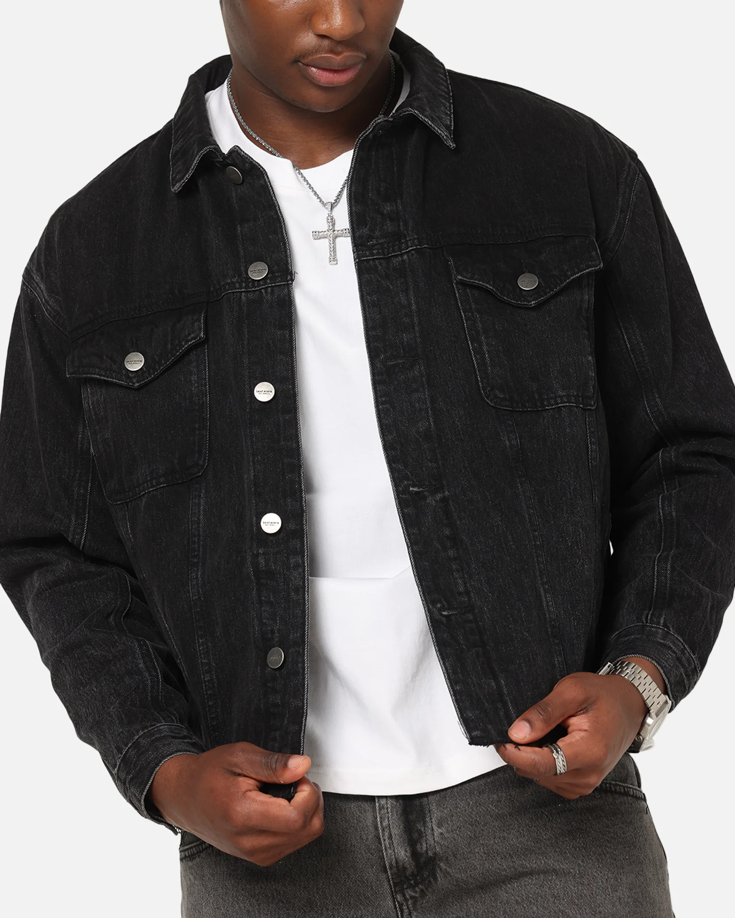Saint Morta Daggers Cutoff Denim Jacket Vintage Black - Image 8