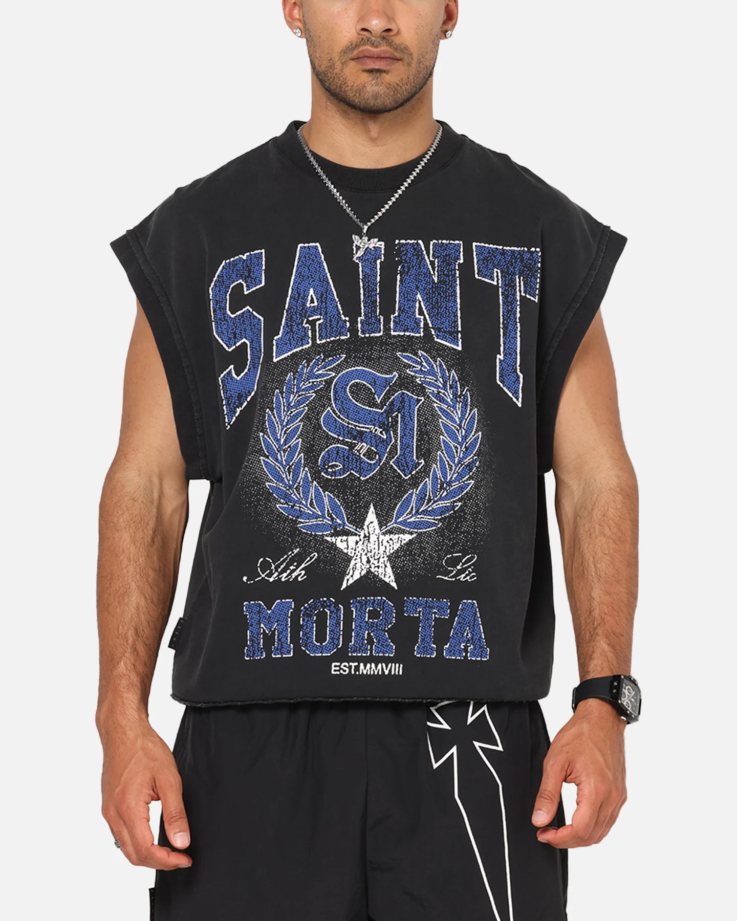 Saint Morta Divine League Cut Off Sweater Washed Black
