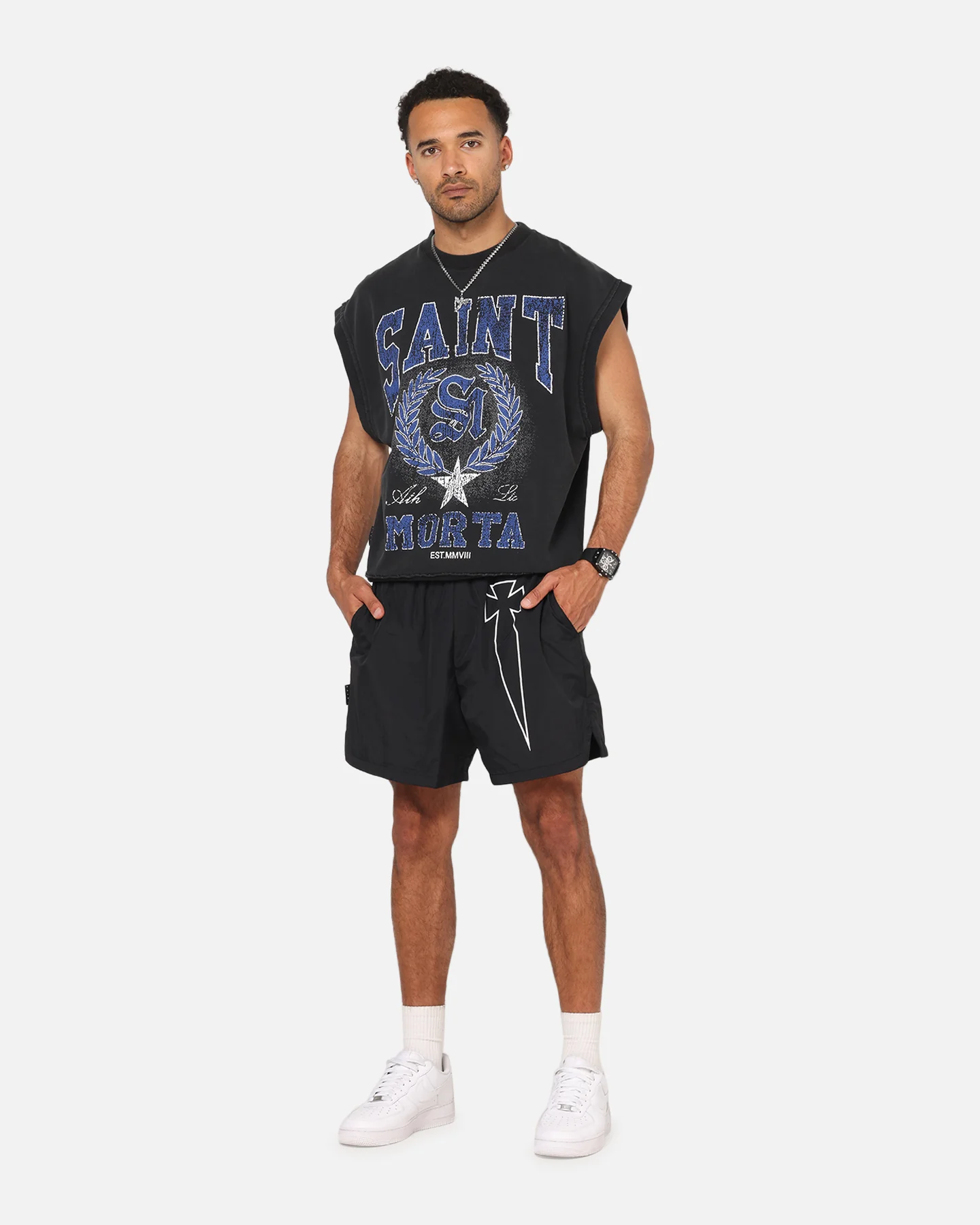 Saint Morta Divine League Cut Off Sweater Washed Black - Image 2