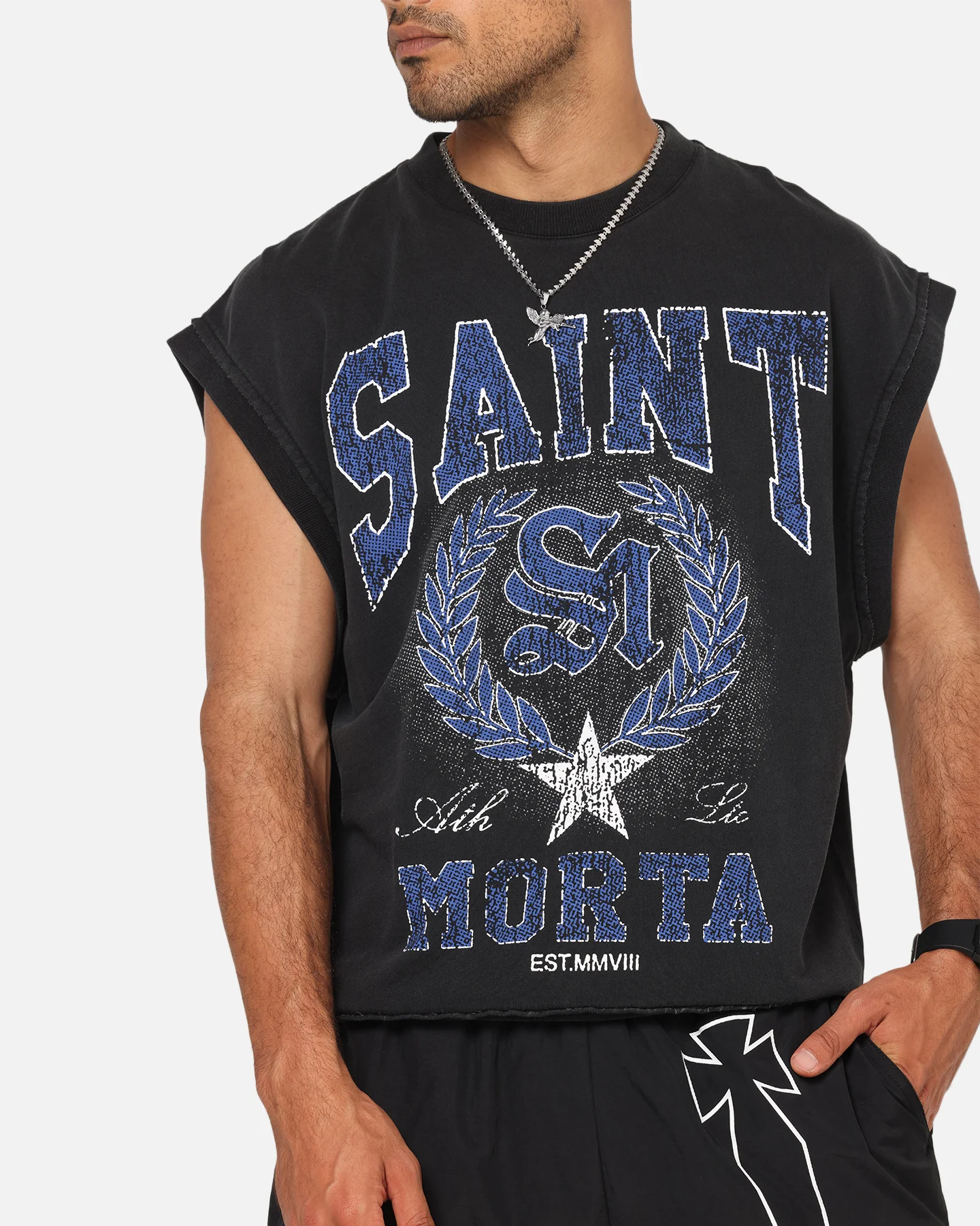 Saint Morta Divine League Cut Off Sweater Washed Black - Image 6
