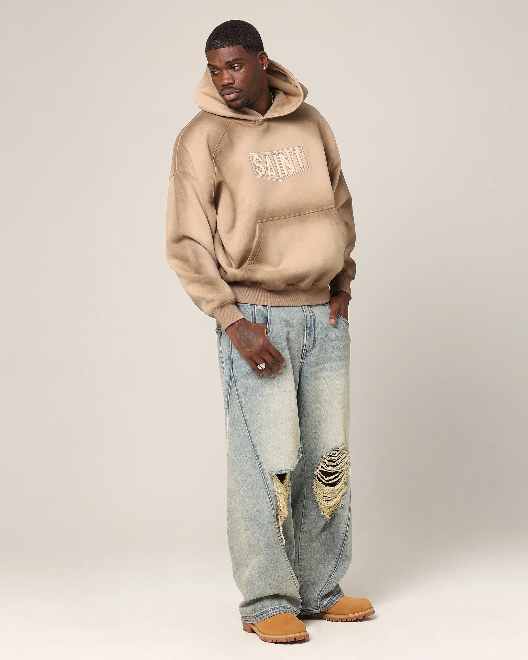 Saint Morta Faded Motor Hoodie Stone - Image 2