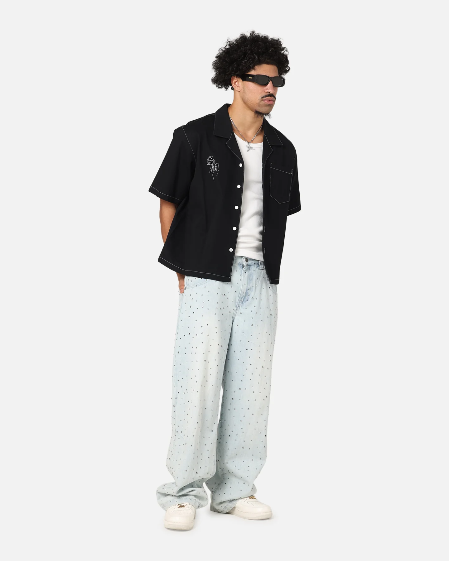Saint Morta Fray Contrast Button Up Shirt Contrast Black - Image 2