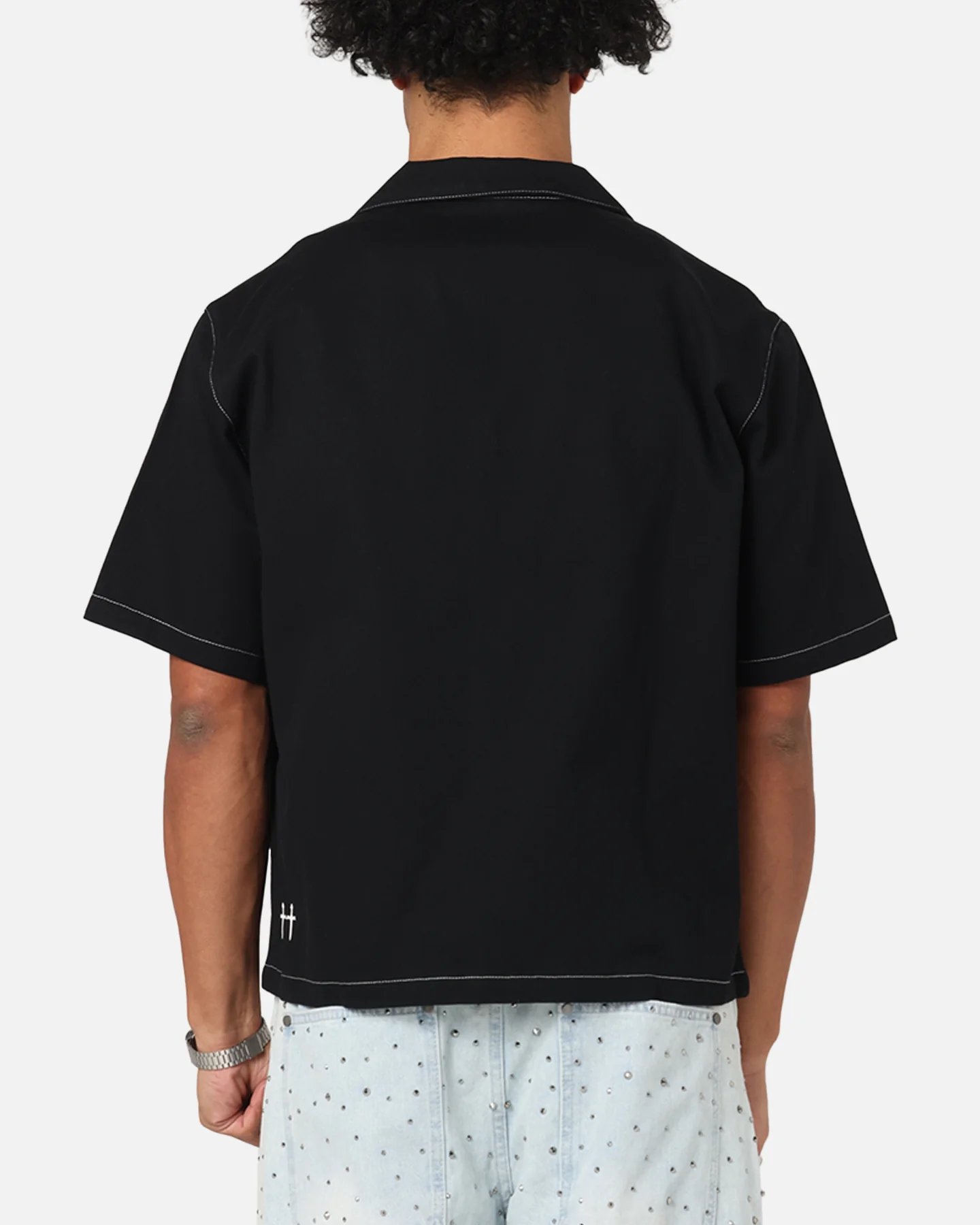 Saint Morta Fray Contrast Button Up Shirt Contrast Black - Image 3
