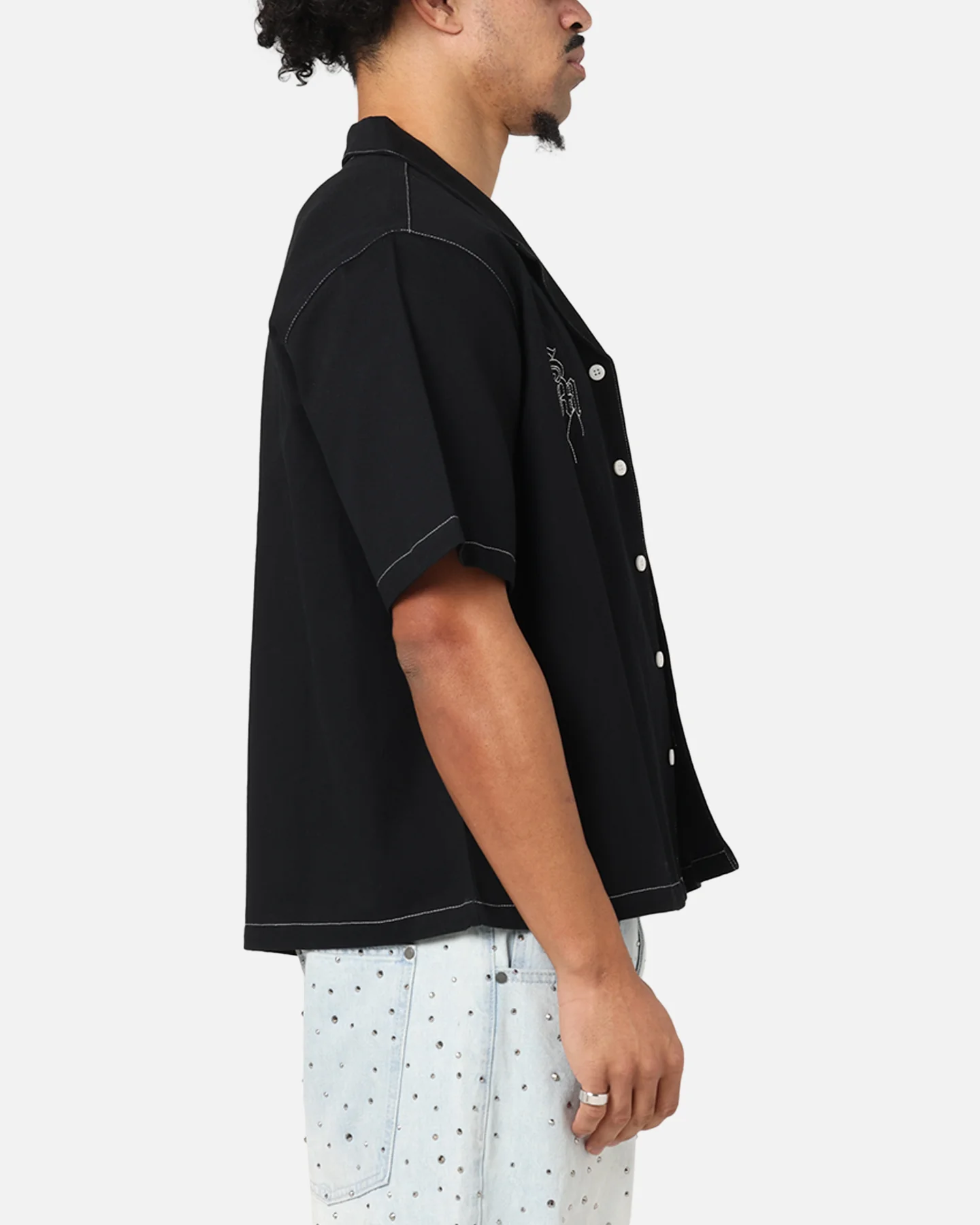 Saint Morta Fray Contrast Button Up Shirt Contrast Black - Image 4
