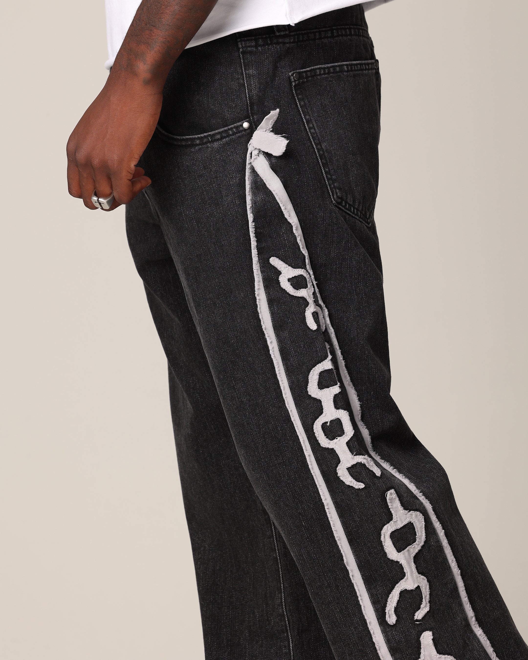 Saint Morta Holy Ghost Flared Jeans Black Wash - Image 3
