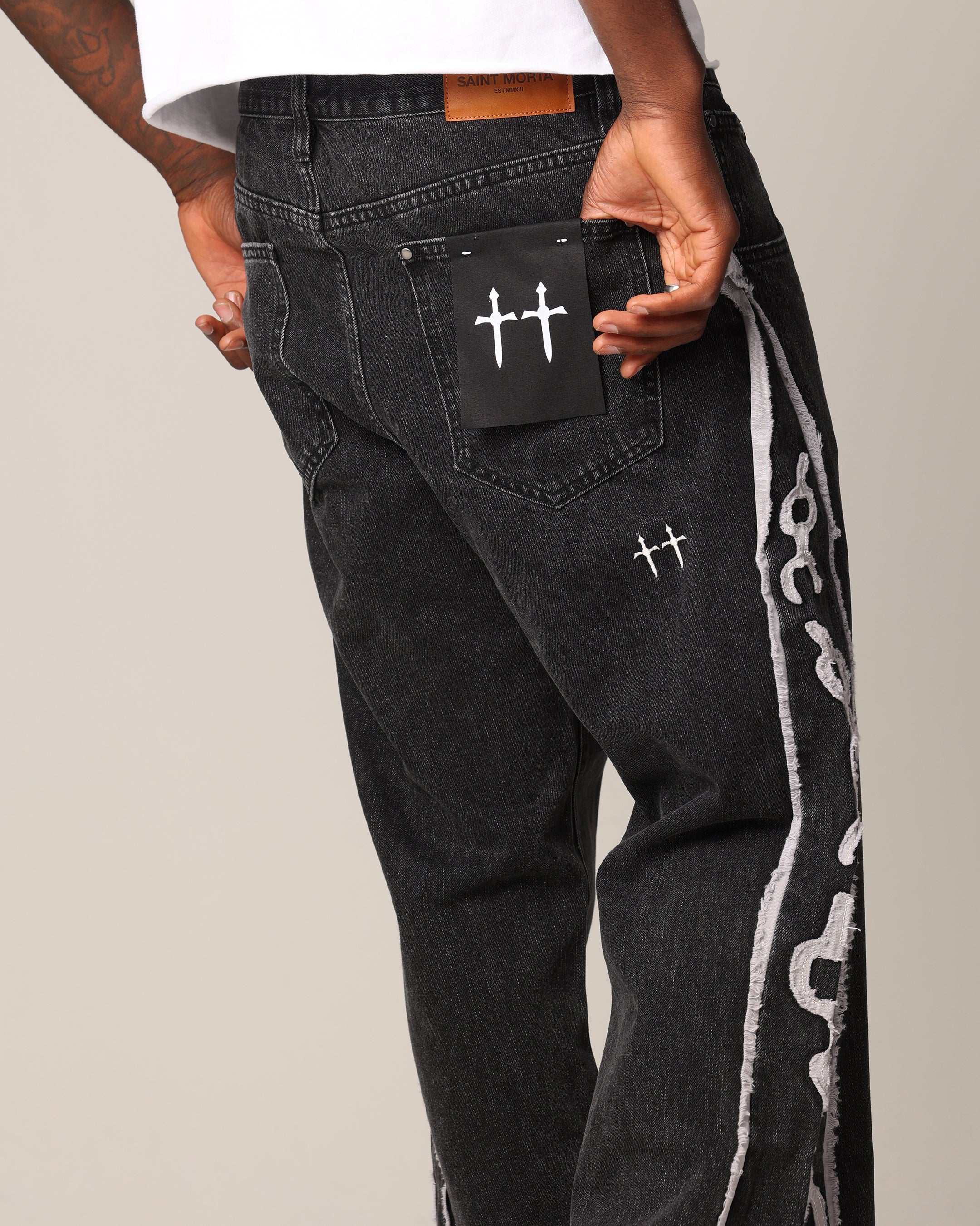 Saint Morta Holy Ghost Flared Jeans Black Wash - Image 4