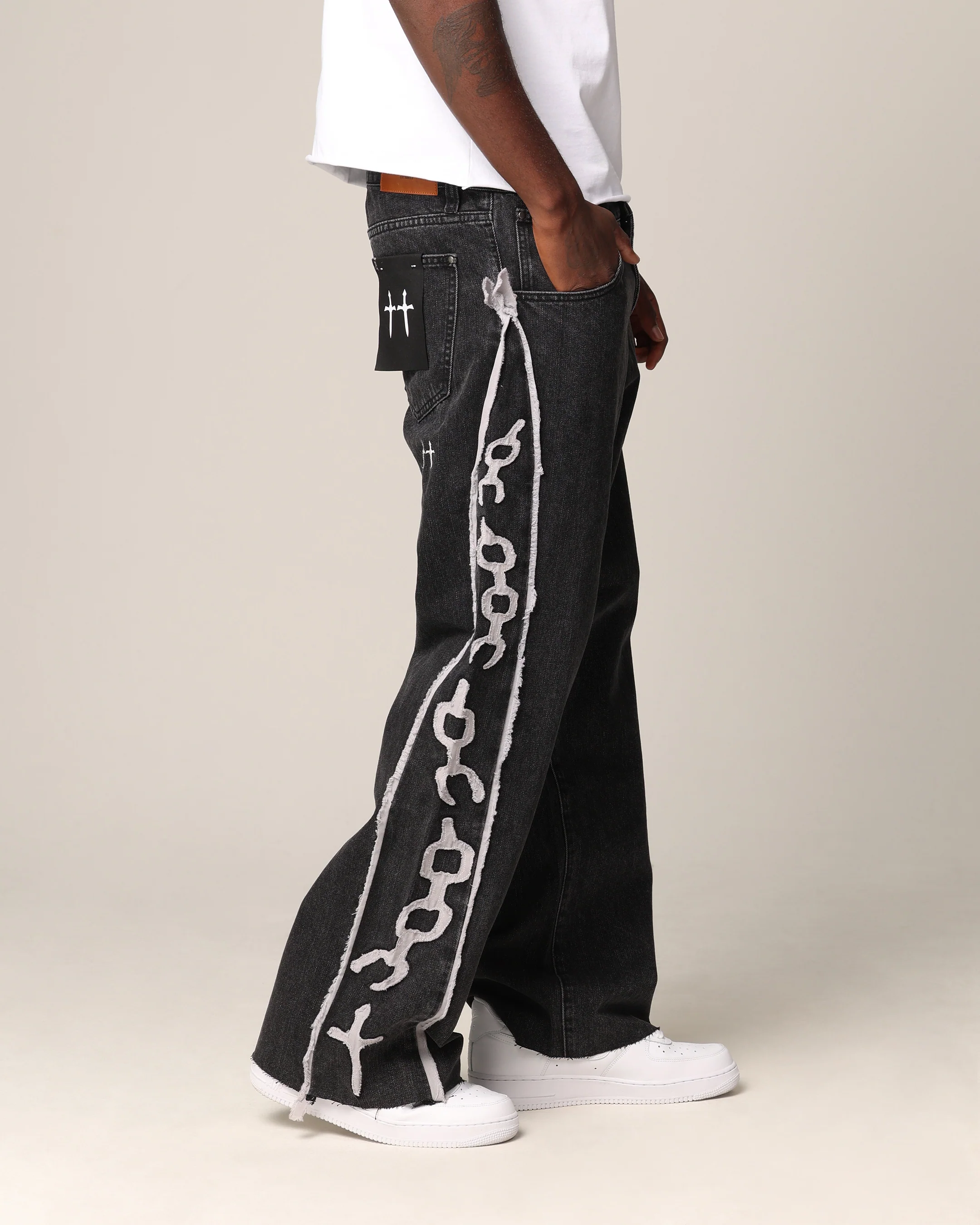 Saint Morta Holy Ghost Flared Jeans Black Wash - Image 5