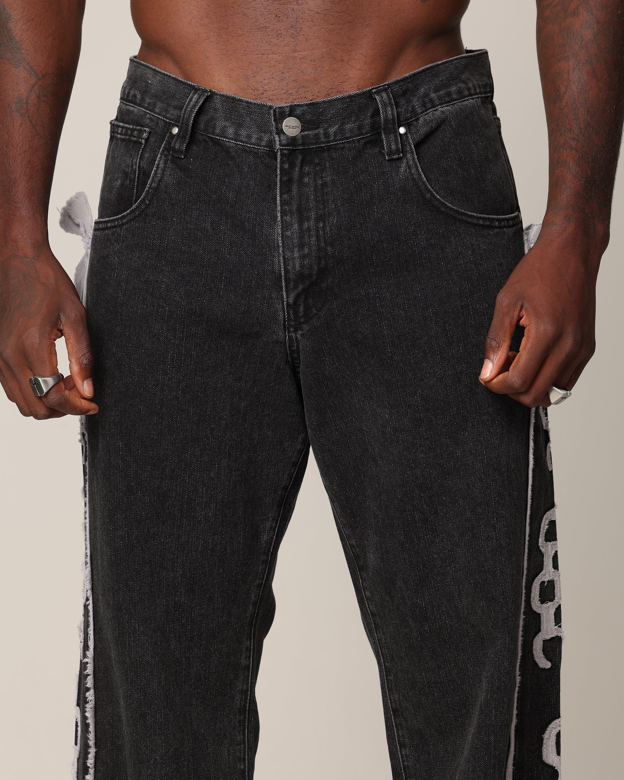 Saint Morta Holy Ghost Flared Jeans Black Wash - Image 7