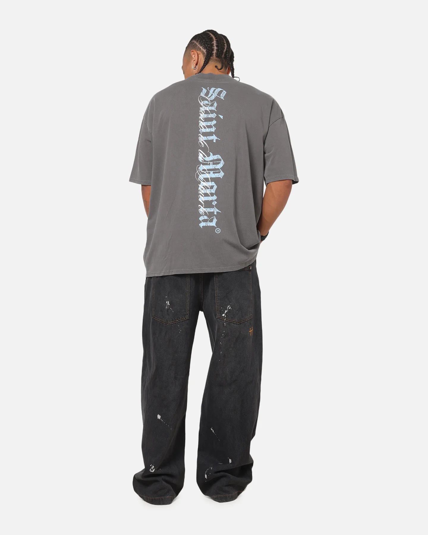 Saint Morta La Muerte Script T-Shirt Washed Charcoal - Image 3