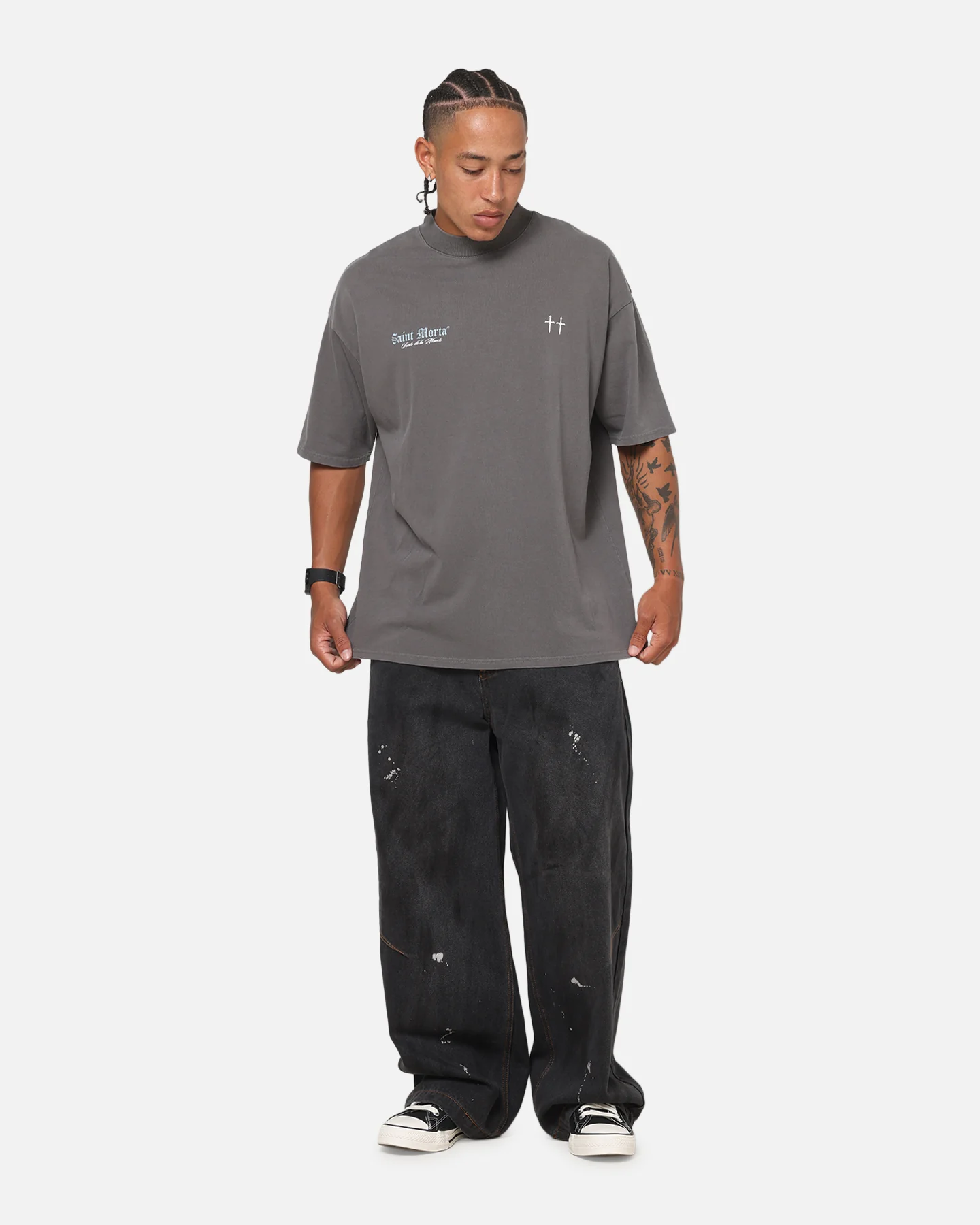 Saint Morta La Muerte Script T-Shirt Washed Charcoal - Image 4