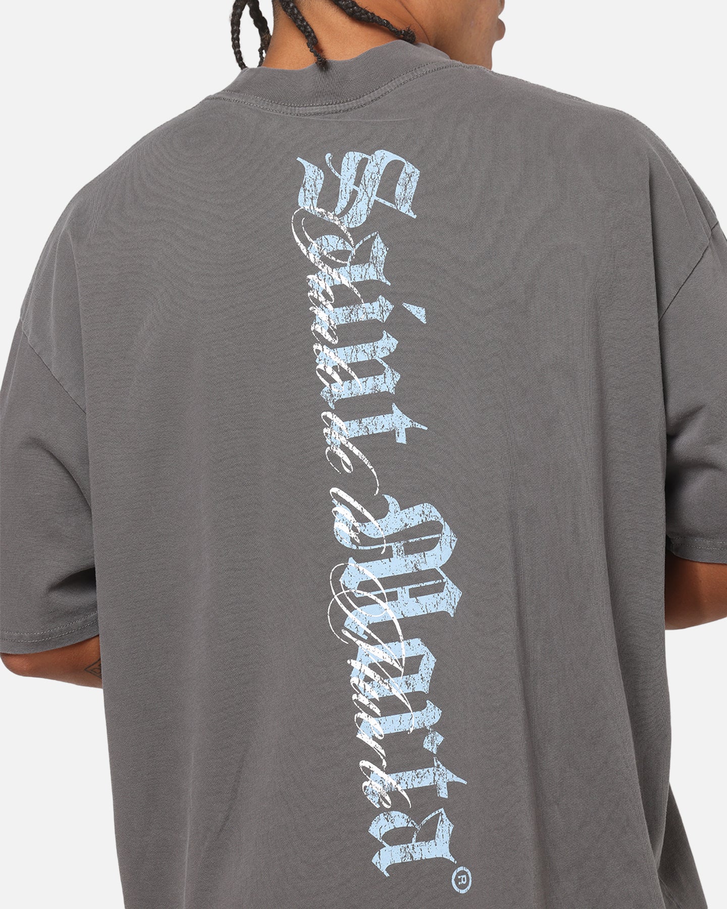 Saint Morta La Muerte Script T-Shirt Washed Charcoal - Image 7