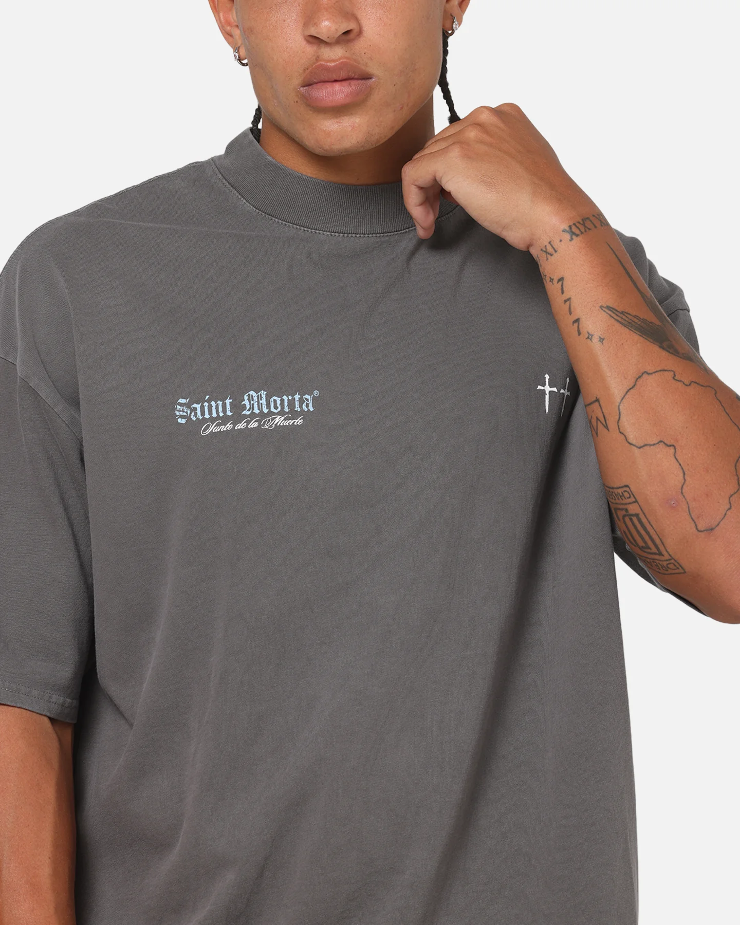 Saint Morta La Muerte Script T-Shirt Washed Charcoal - Image 8