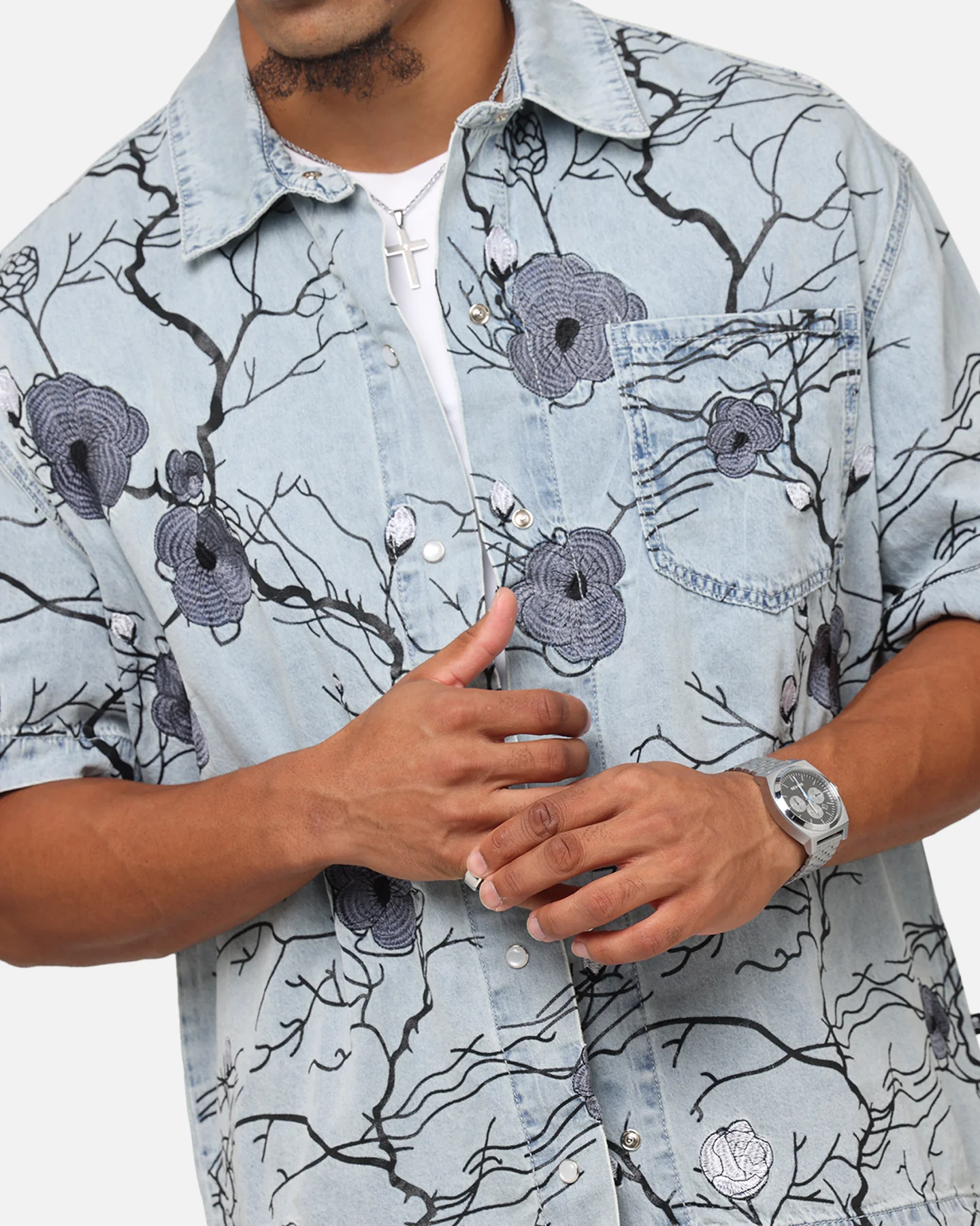 Saint Morta Poison Ivy Boxy Denim Shirt Mid Blue - Image 6