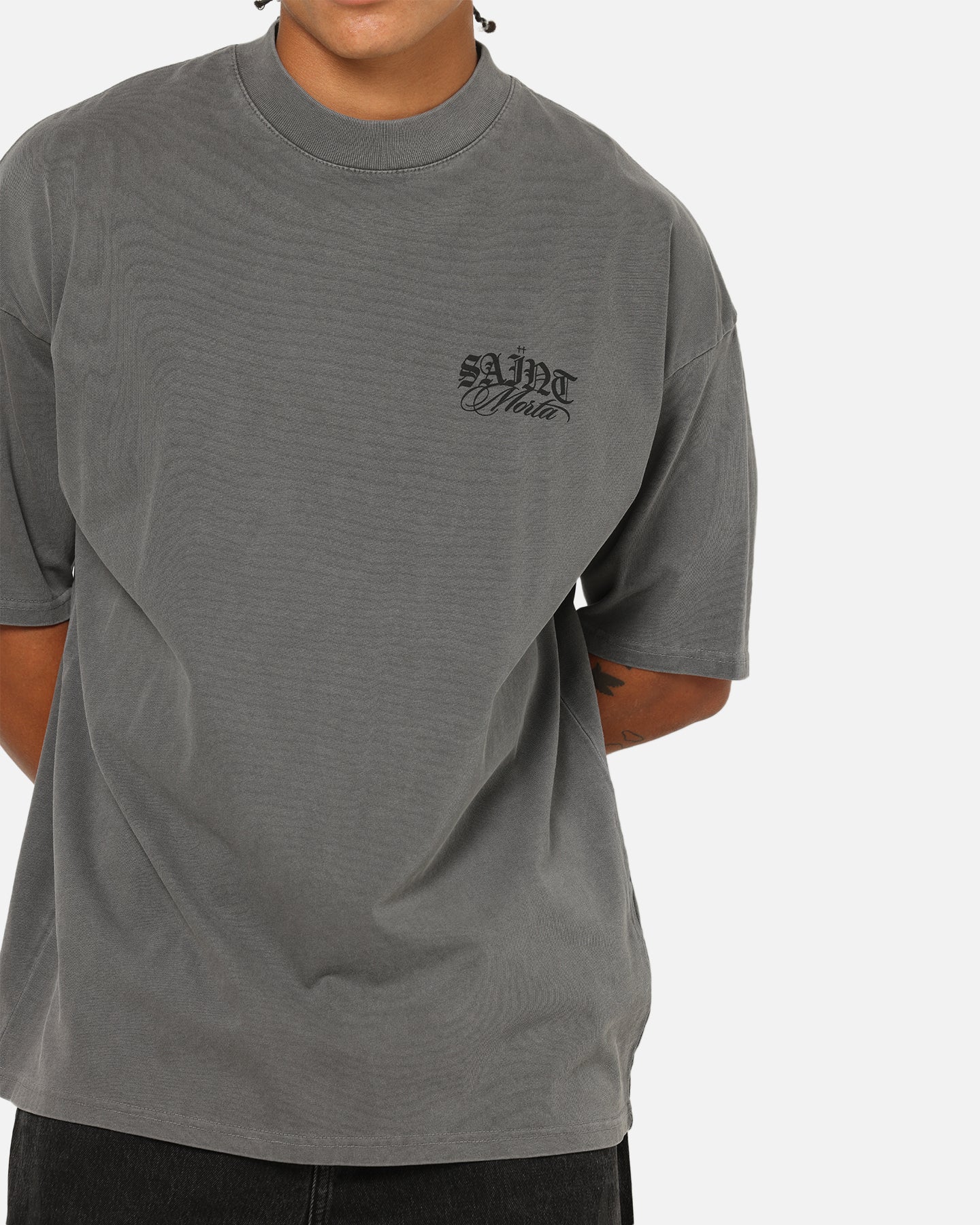 Saint Morta Serenity Mock Neck T-Shirt Washed Charcoal - Image 6