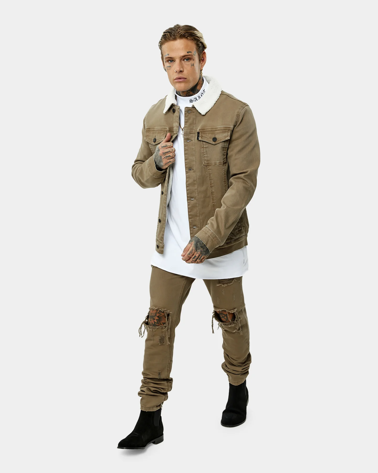 Saint Morta Sherpa Denim Jacket Brown - Image 3