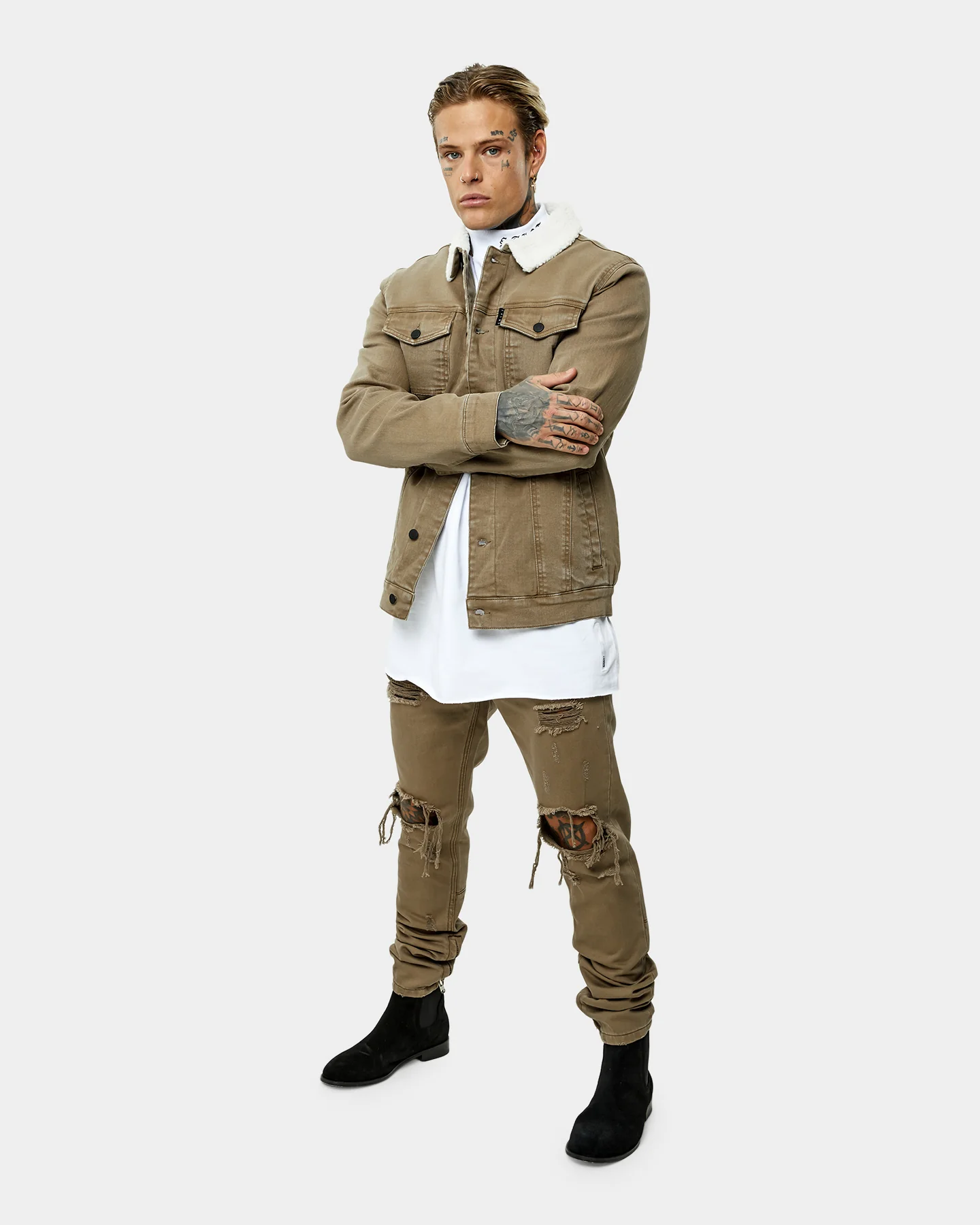 Saint Morta Sherpa Denim Jacket Brown - Image 8