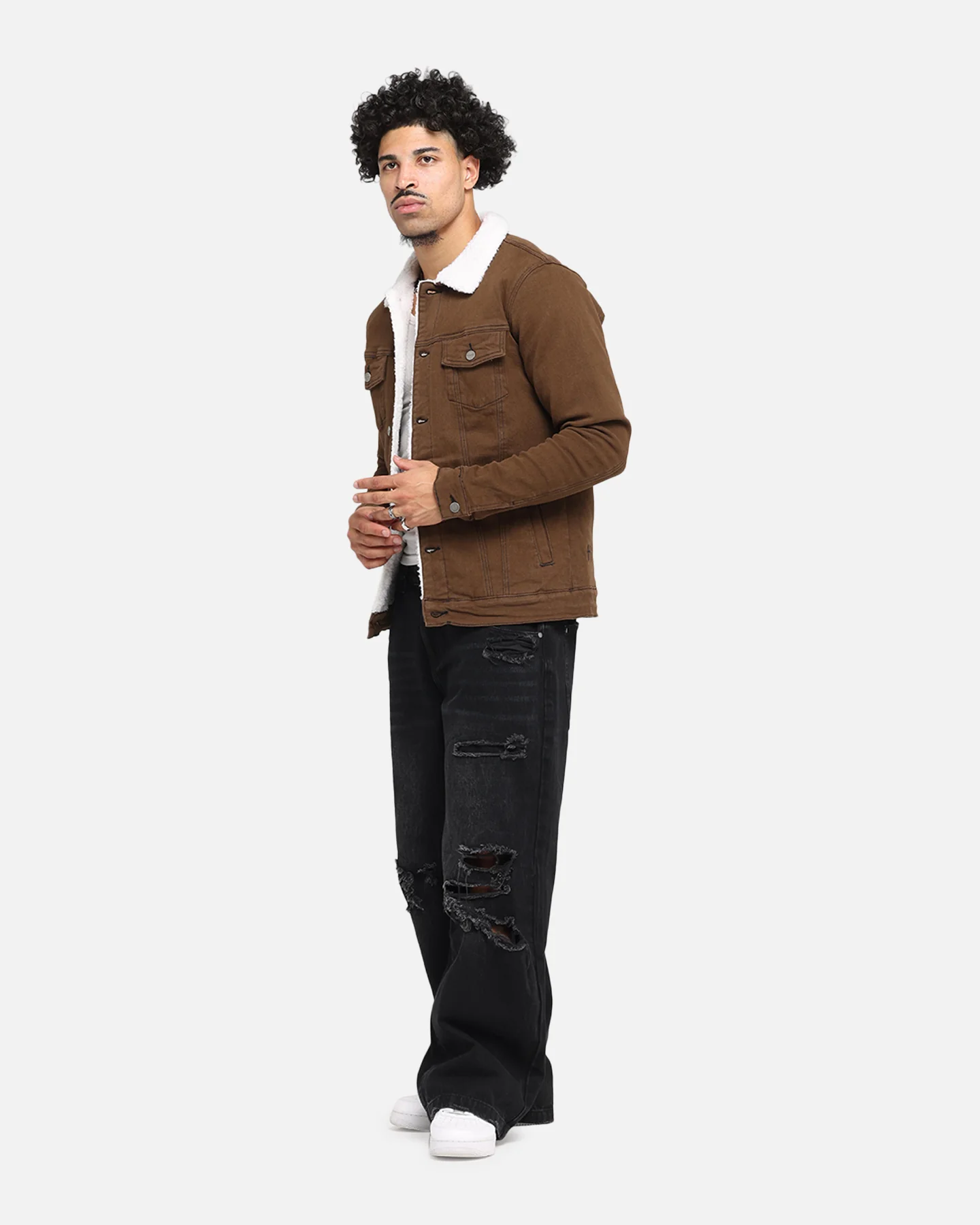 Saint Morta Sherpa Denim Jacket Vintage Brown - Image 2