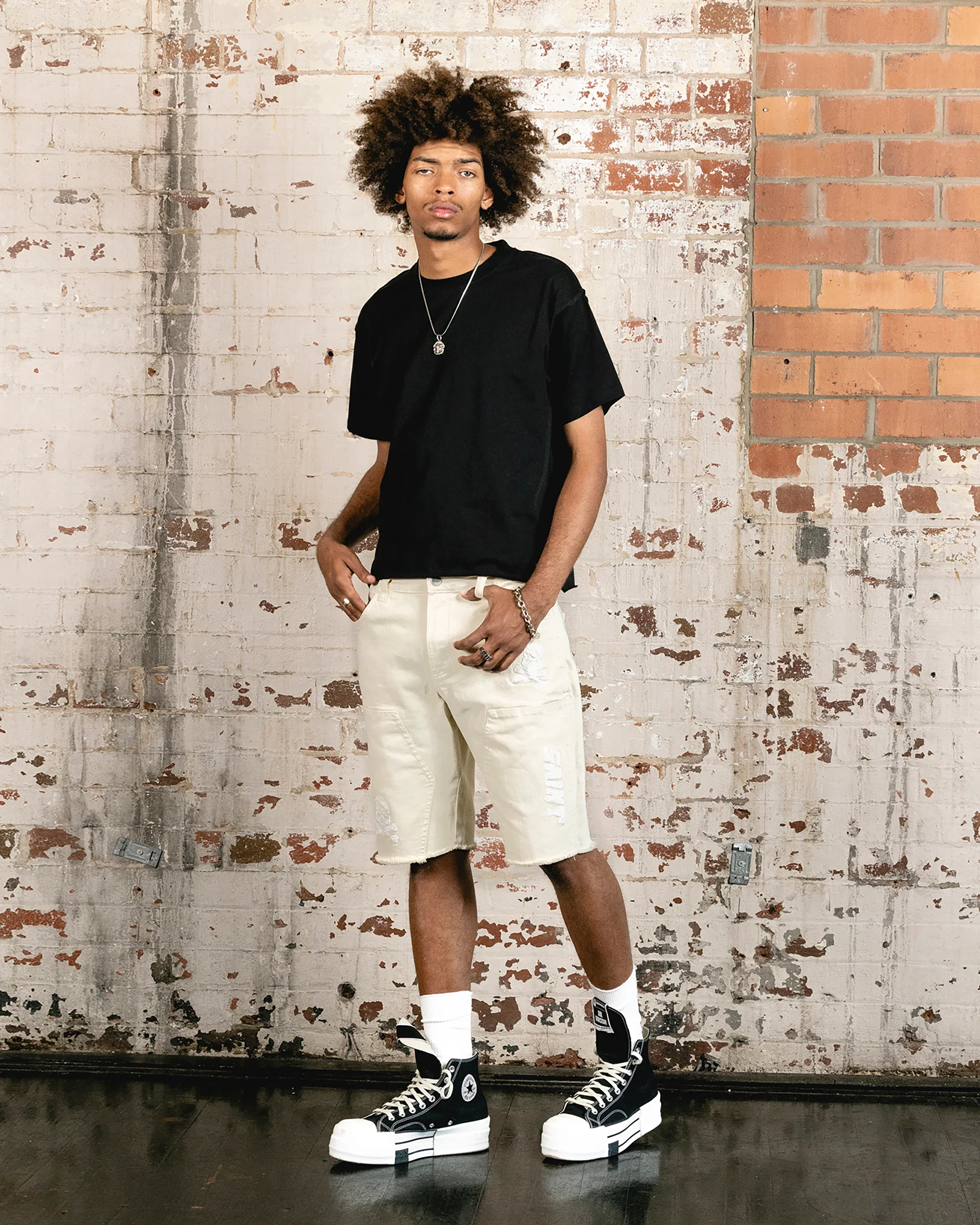 Saint Morta Skull And Bones Denim Shorts Off White - Image 3