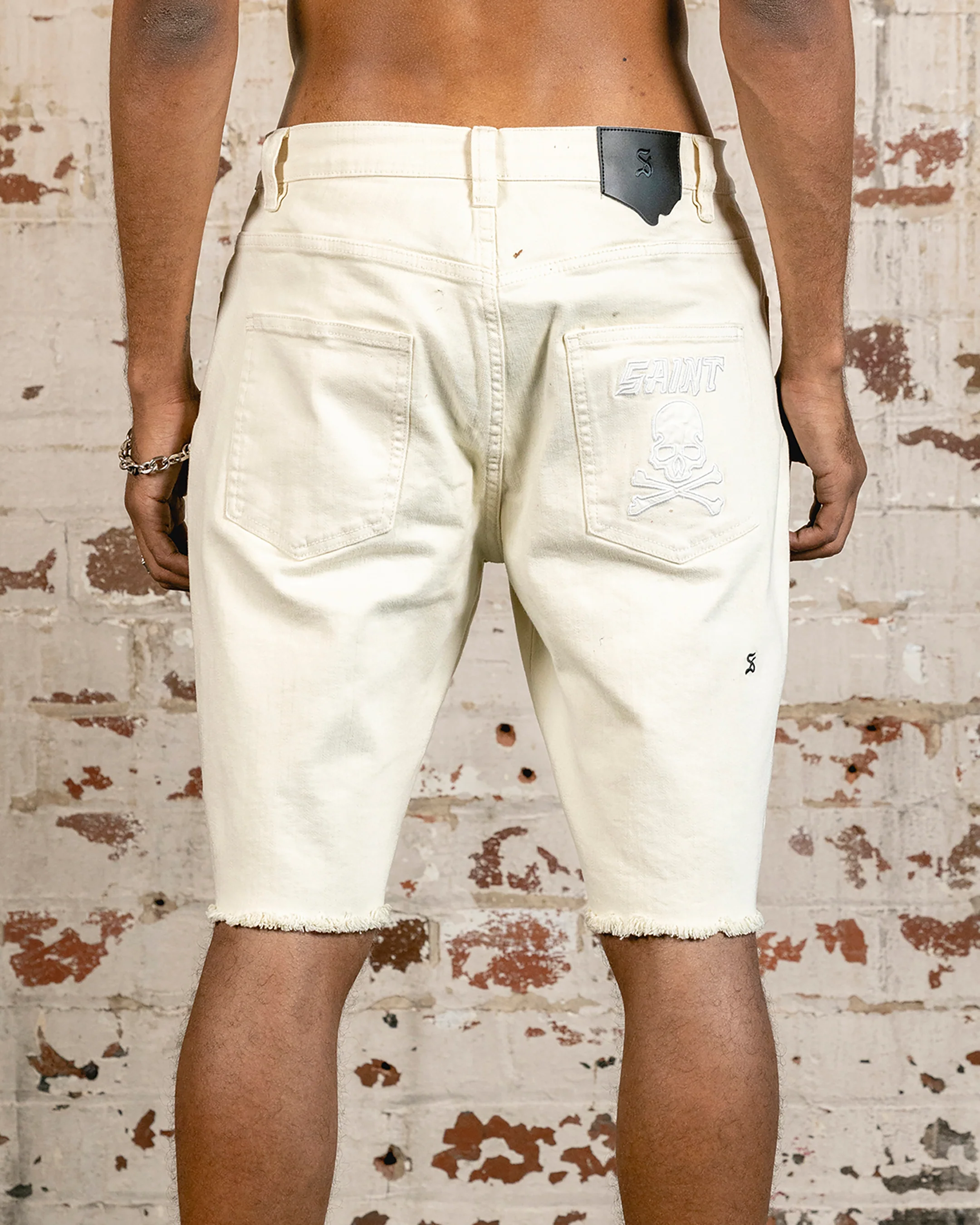 Saint Morta Skull And Bones Denim Shorts Off White - Image 9