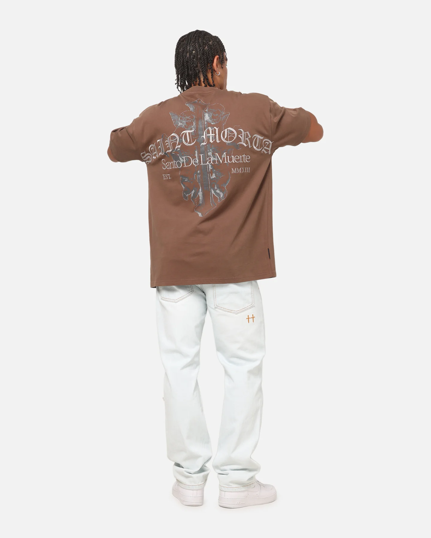 Saint Morta The Cross Boxy T-Shirt Washed Brown - Image 4