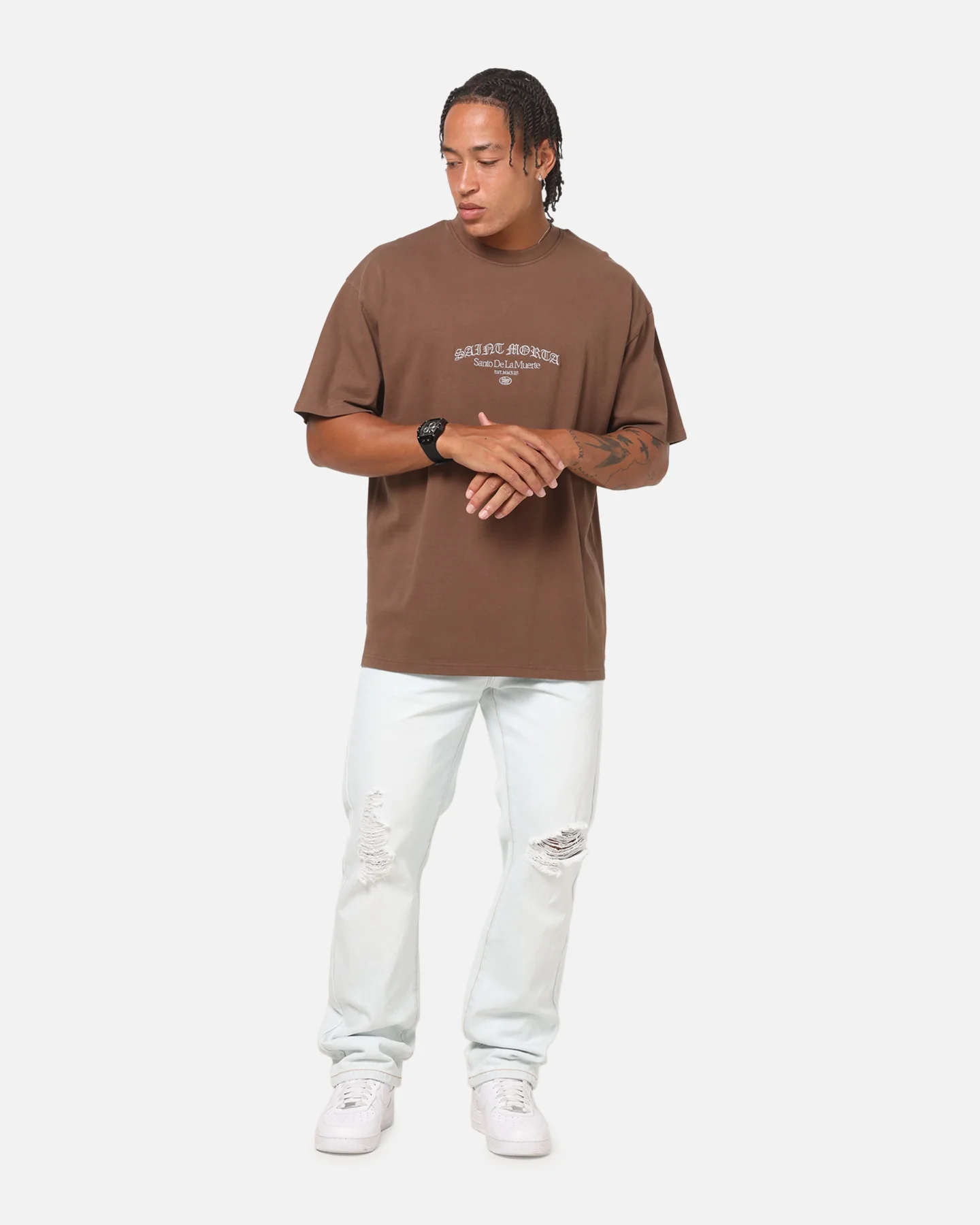 Saint Morta The Cross Boxy T-Shirt Washed Brown - Image 5