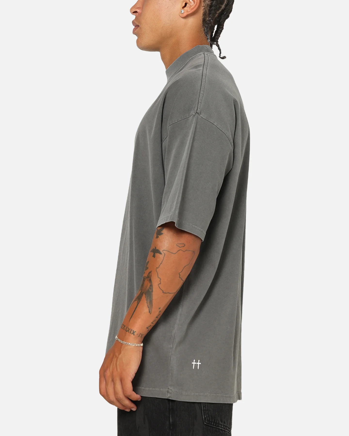 Saint Morta Vigil Mock Neck T-Shirt Washed Charcoal - Image 4