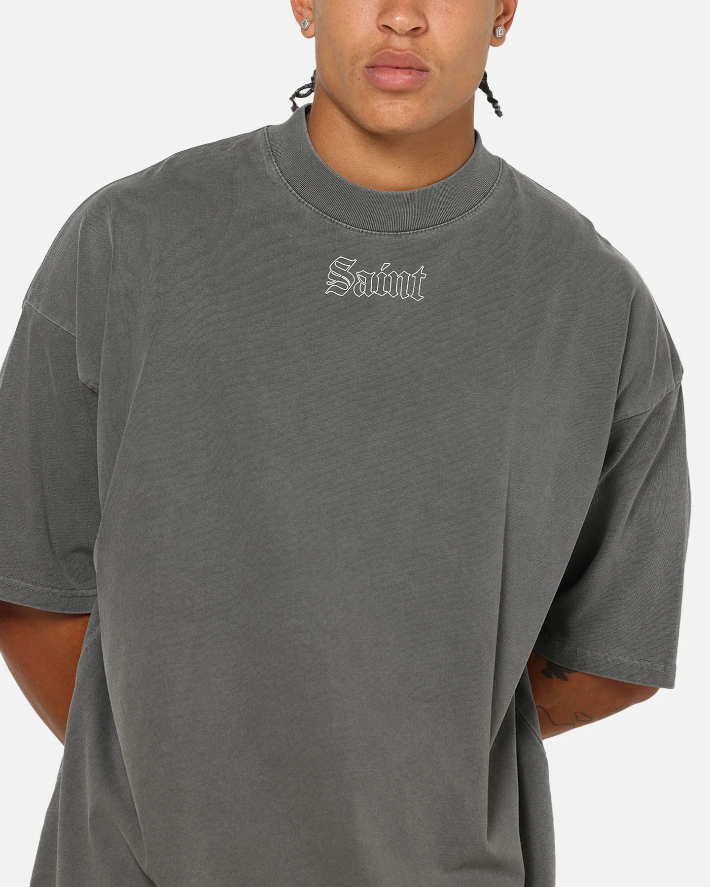 Saint Morta Vigil Mock Neck T-Shirt Washed Charcoal - Image 6