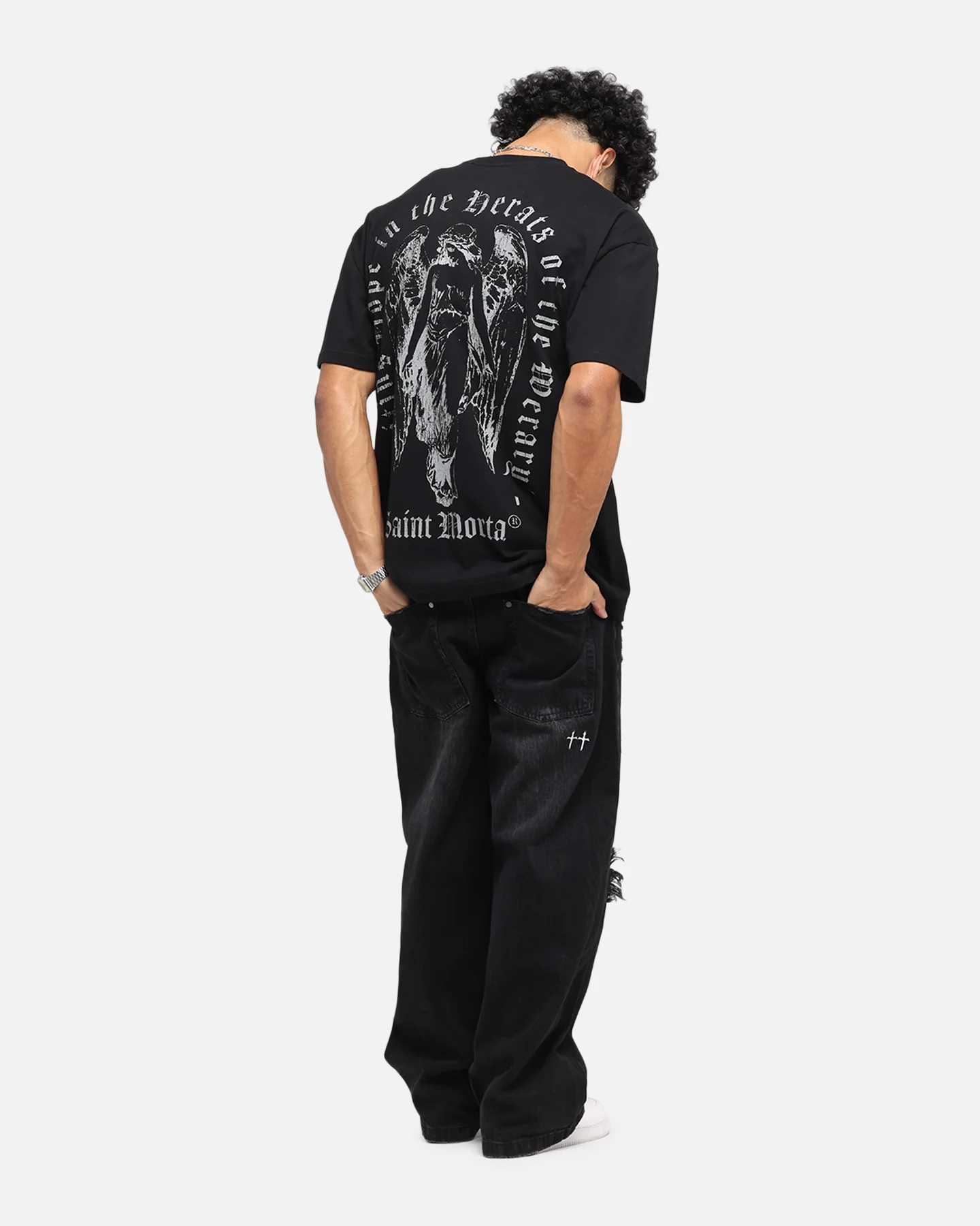 Saint Morta Weiry Hearts Boxy T-Shirt Black - Image 3