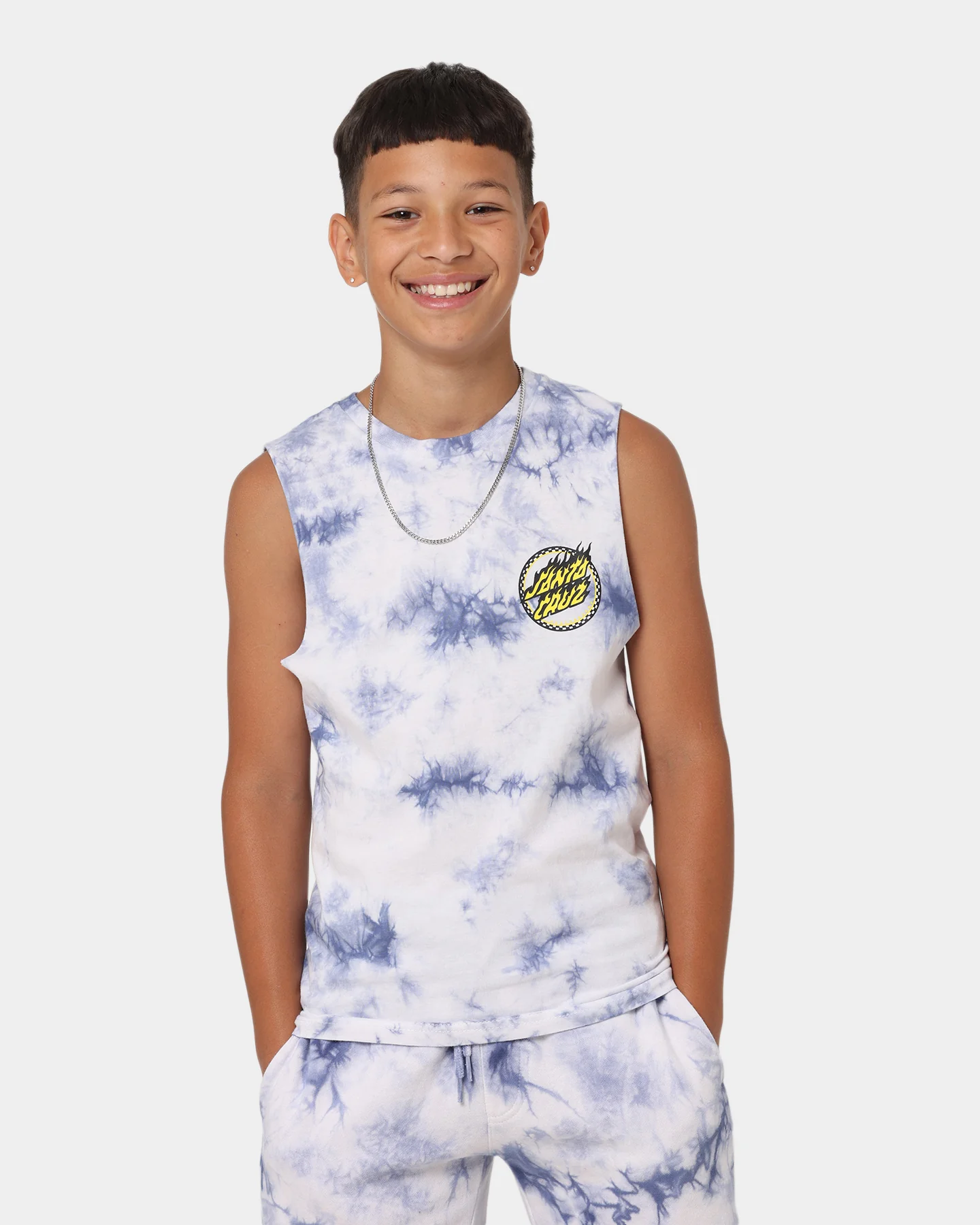 Santa Cruz Kids' Checked Out Flamed Dot Muscle T-Shirt Blue Tie Dye