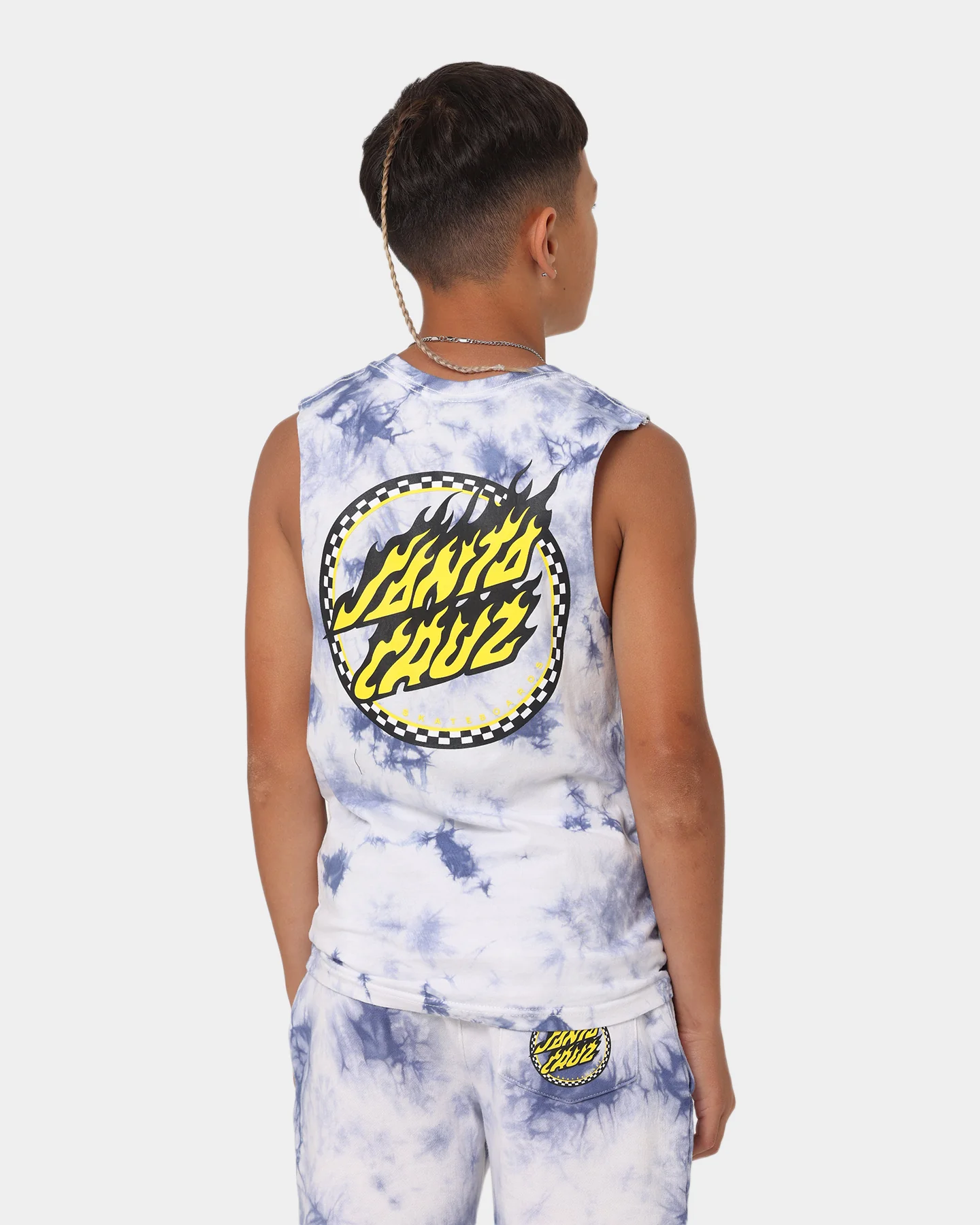 Santa Cruz Kids' Checked Out Flamed Dot Muscle T-Shirt Blue Tie Dye - Image 2
