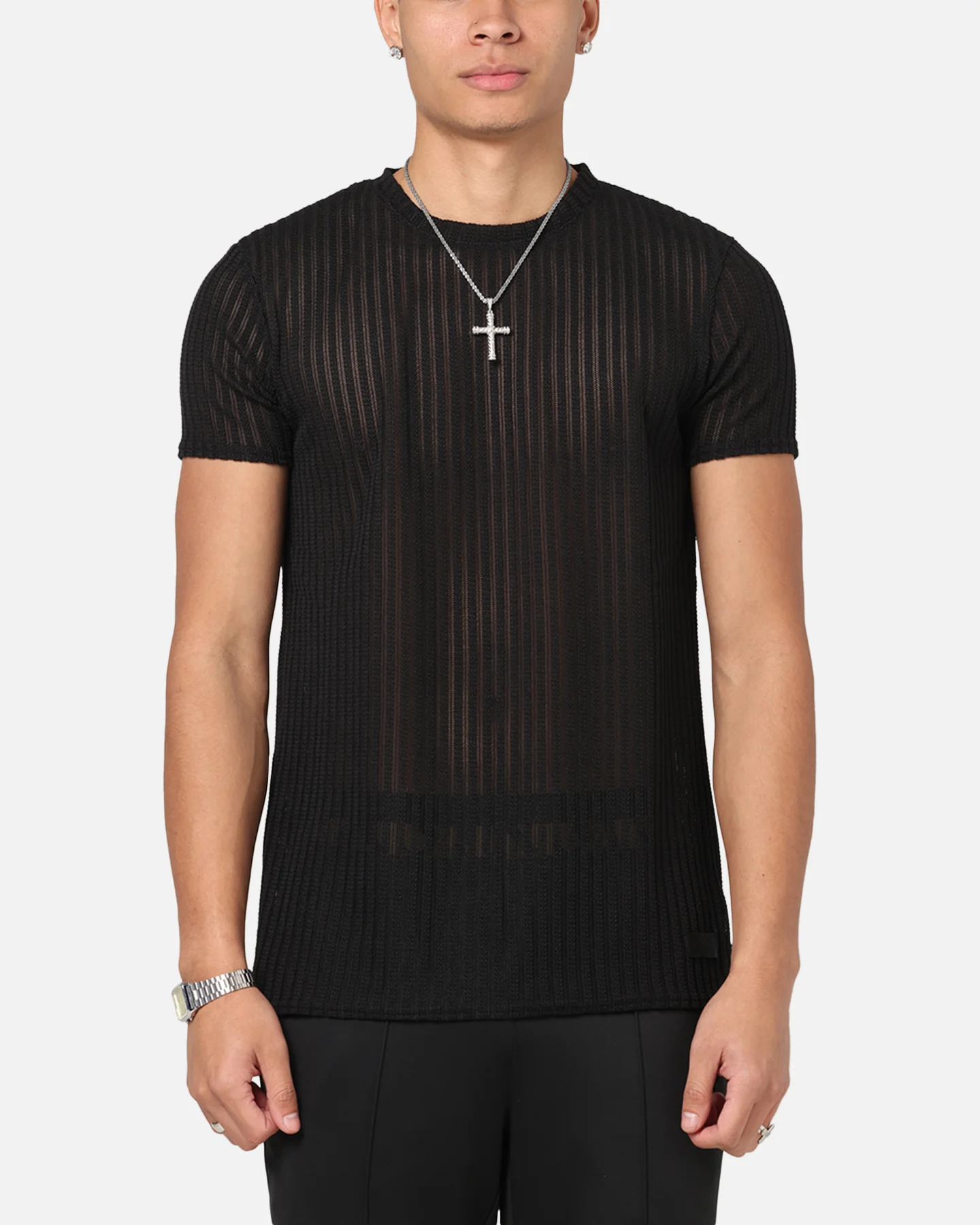 Sik Silk Textured Muscle Fit T-Shirt Black