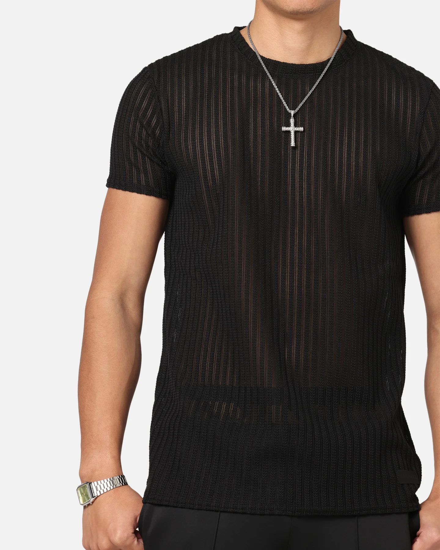 Sik Silk Textured Muscle Fit T-Shirt Black - Image 6