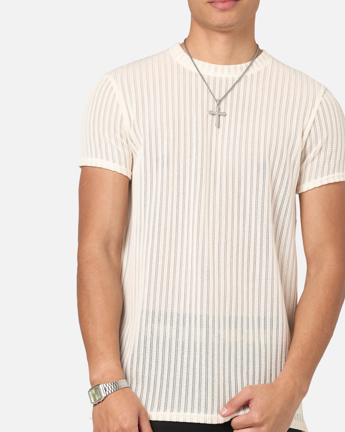 Sik Silk Textured Muscle Fit T-Shirt White - Image 6