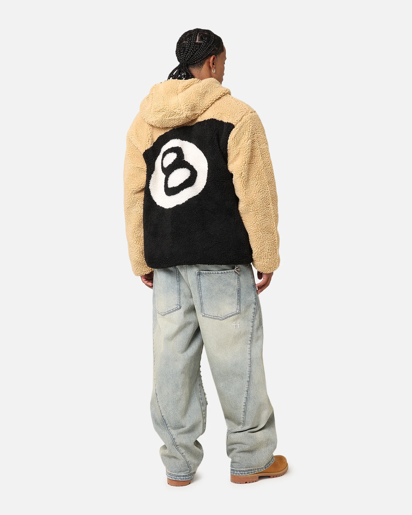 Stüssy 8 Ball Sherpa Reversible Hoodie Tan - Image 6
