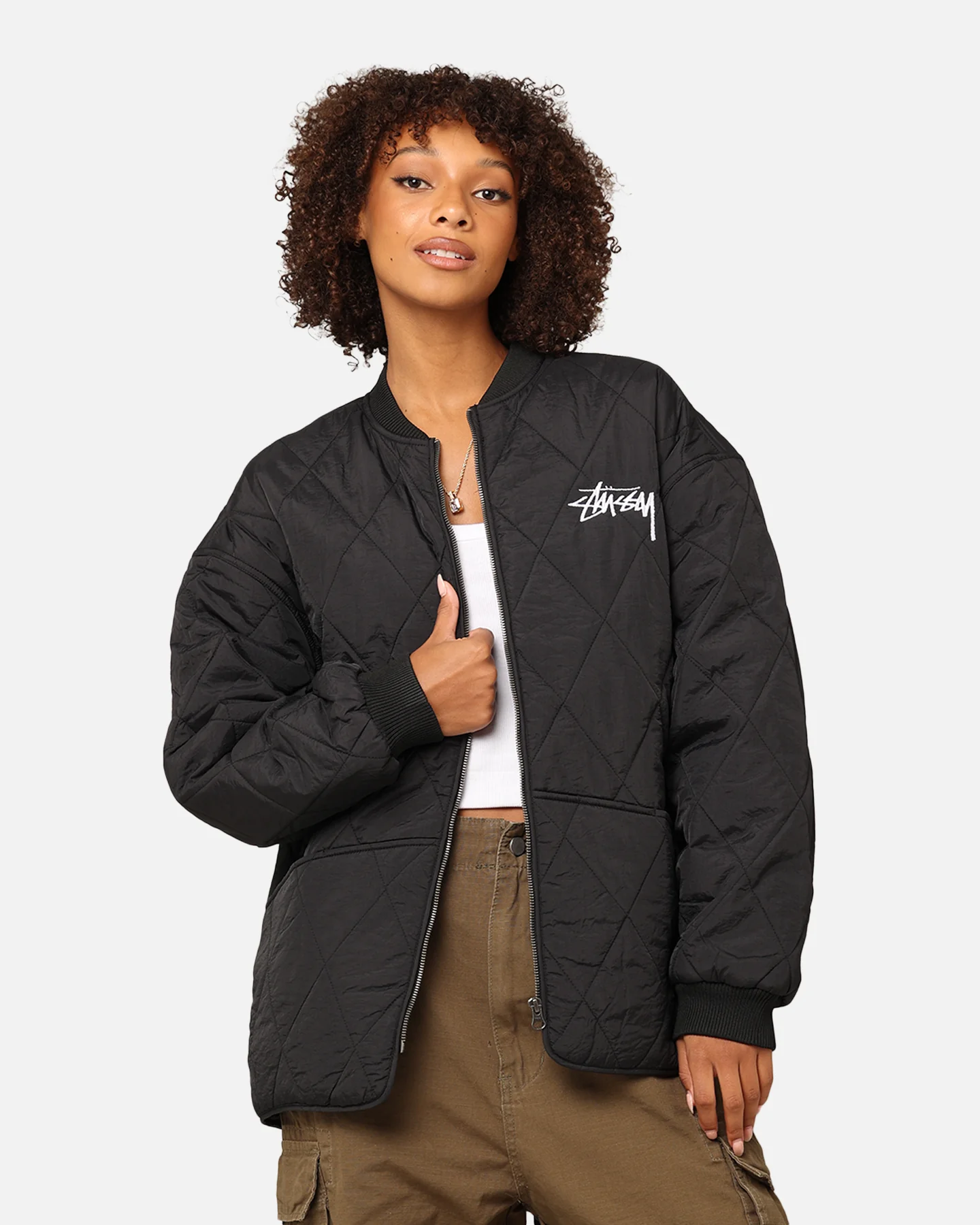 Stüssy Women's 8 Ball Quilted Jacket Black - Image 2