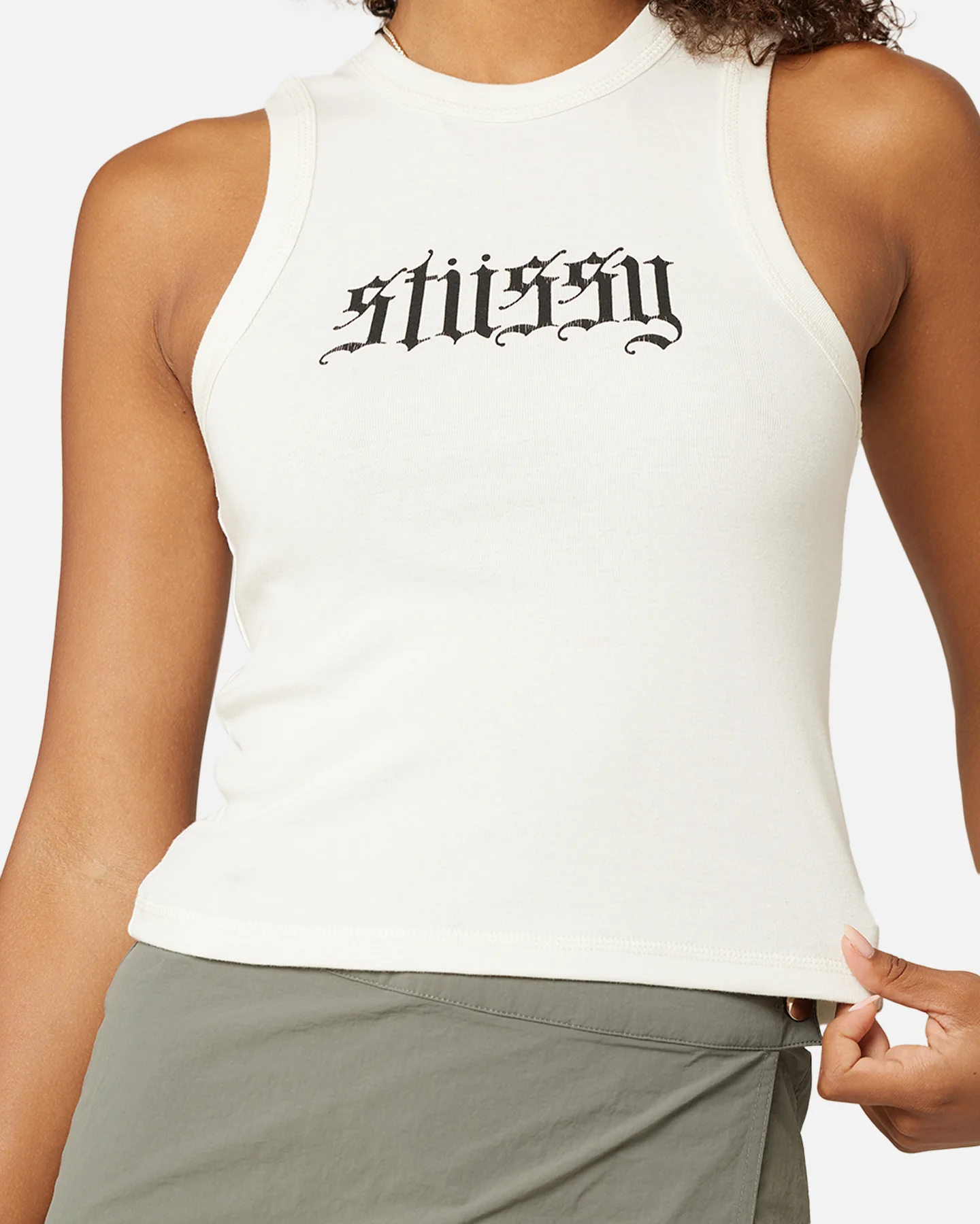 Stussy Women's Rib Tank Top Washed White - Image 3