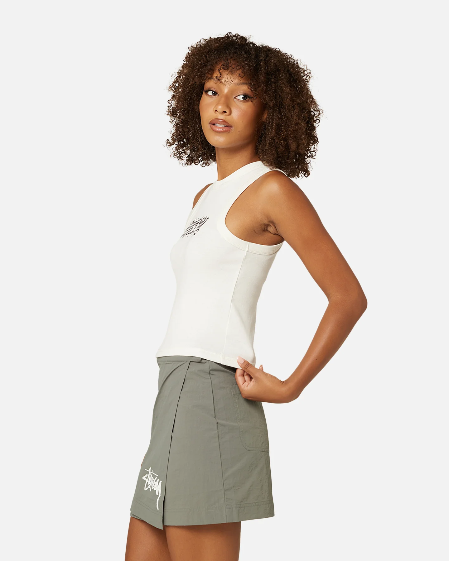 Stussy Women's Rib Tank Top Washed White - Image 6
