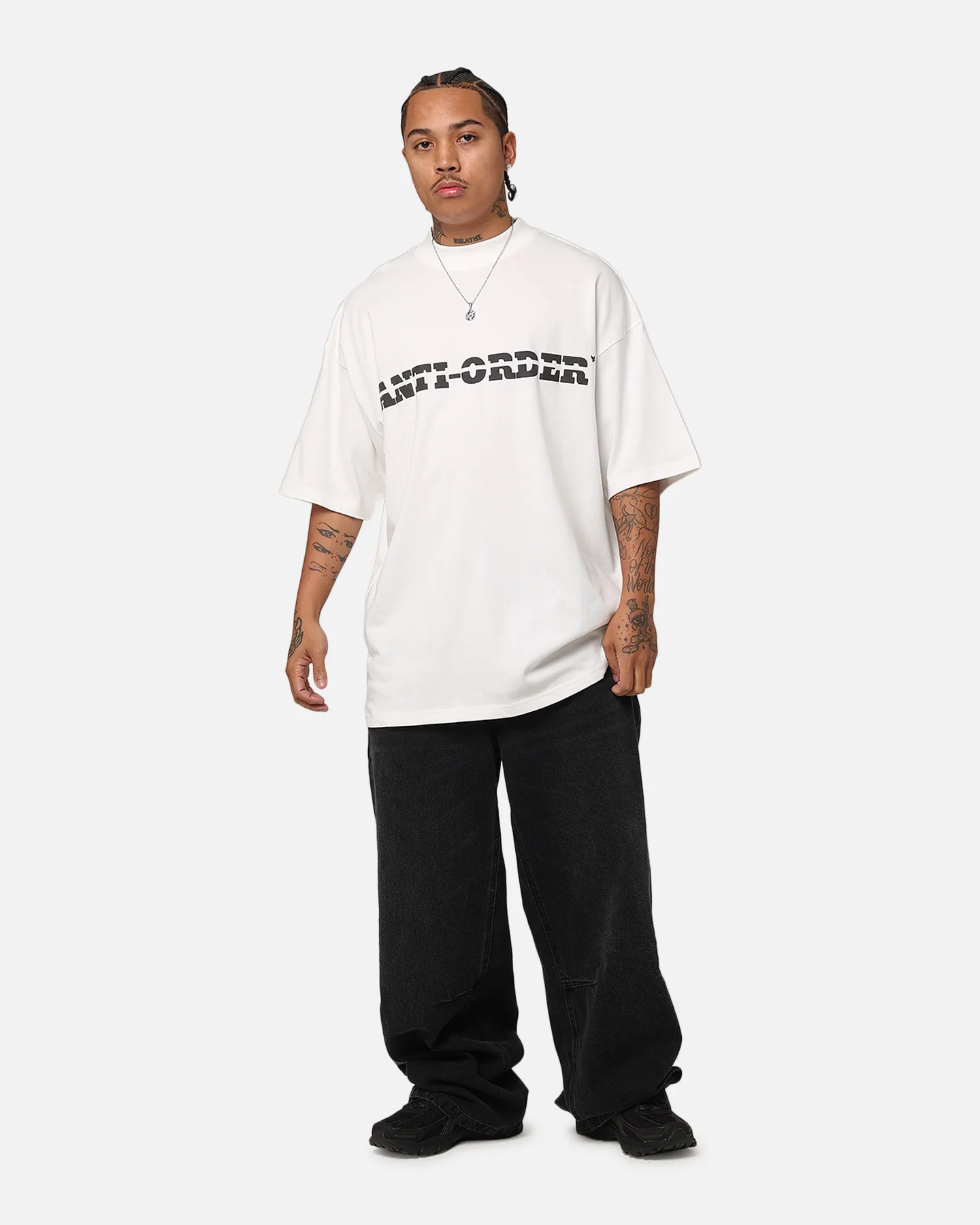 The Anti Order A-Track Mock Neck T-Shirt Off White/Black - Image 3