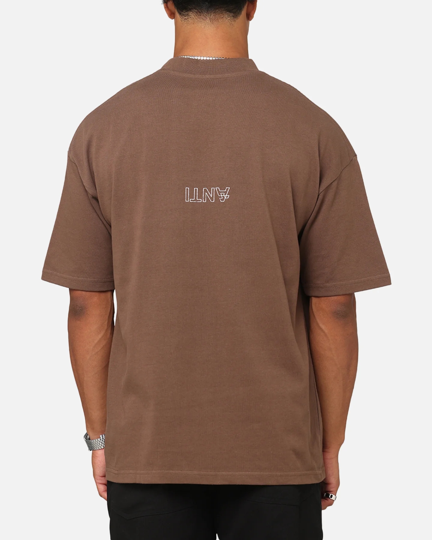 The Anti Order Oni Mask Mock Neck T-Shirt Brown - Image 2