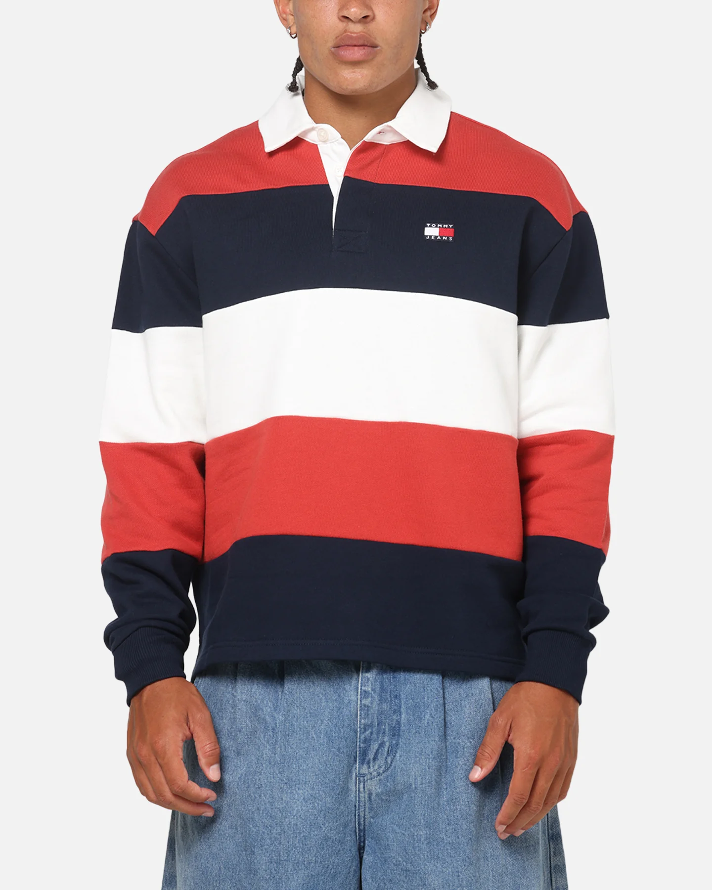 Tommy Jeans Relaxed Badge Stripe Rugby Shirt Navy