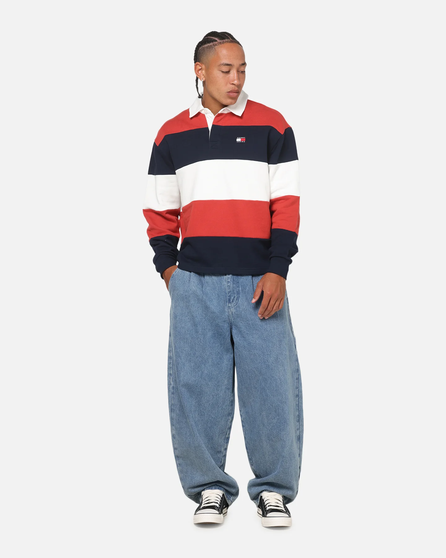 Tommy Jeans Relaxed Badge Stripe Rugby Shirt Navy - Image 2