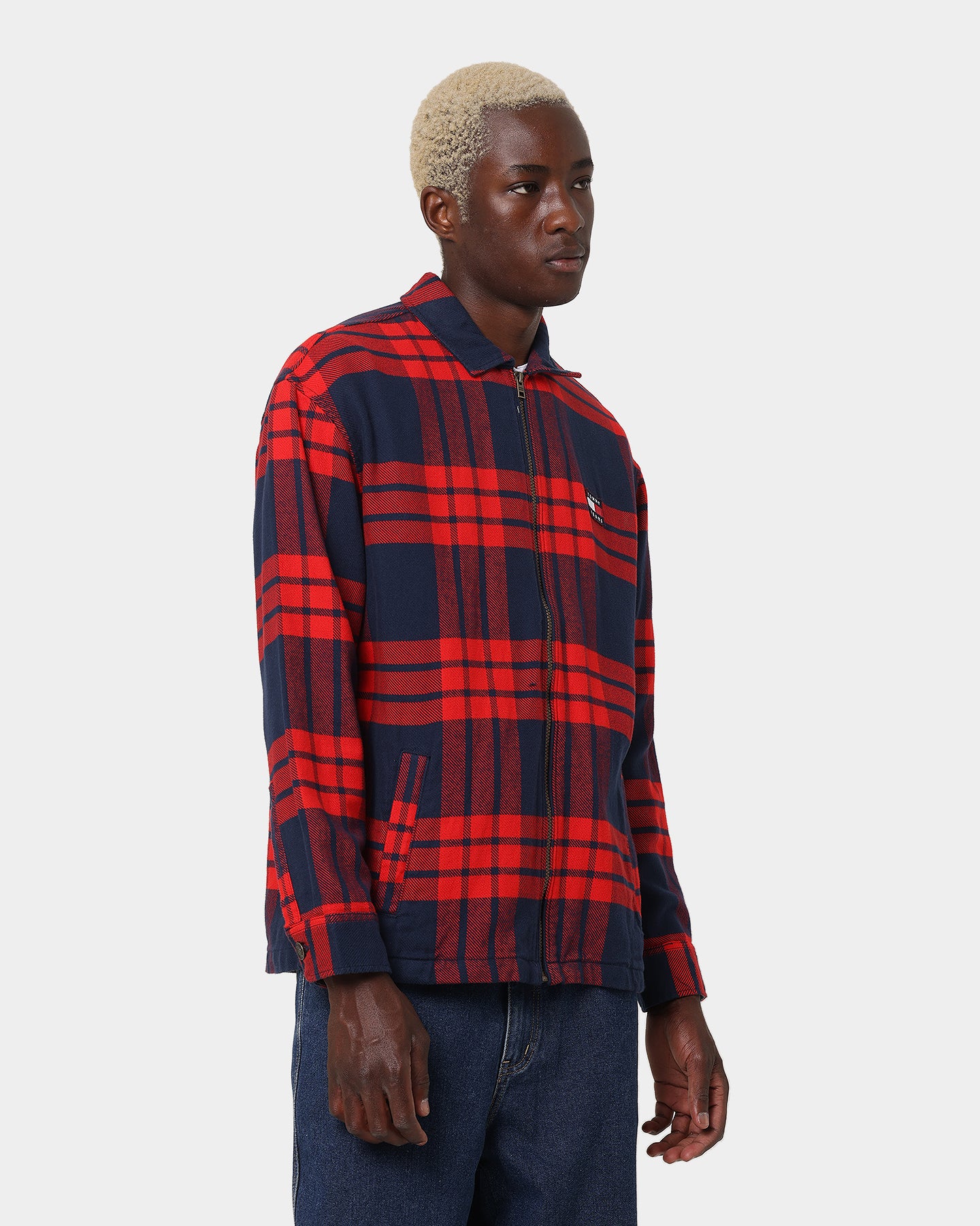 Tommy Jeans TJM Buffalo Check Zip Overshirt Deep Crimson - Image 5