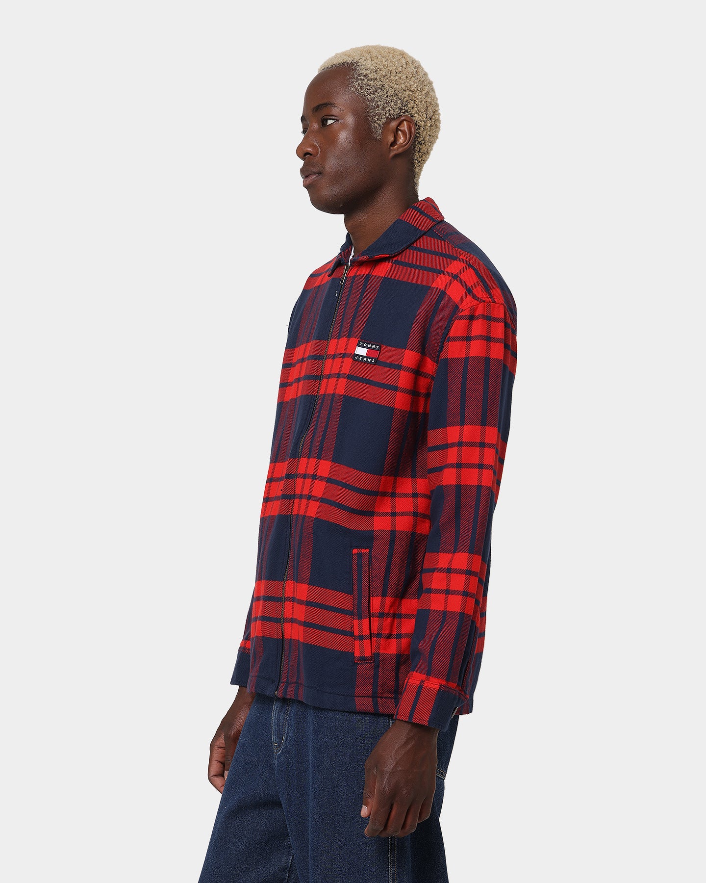 Tommy Jeans TJM Buffalo Check Zip Overshirt Deep Crimson - Image 6