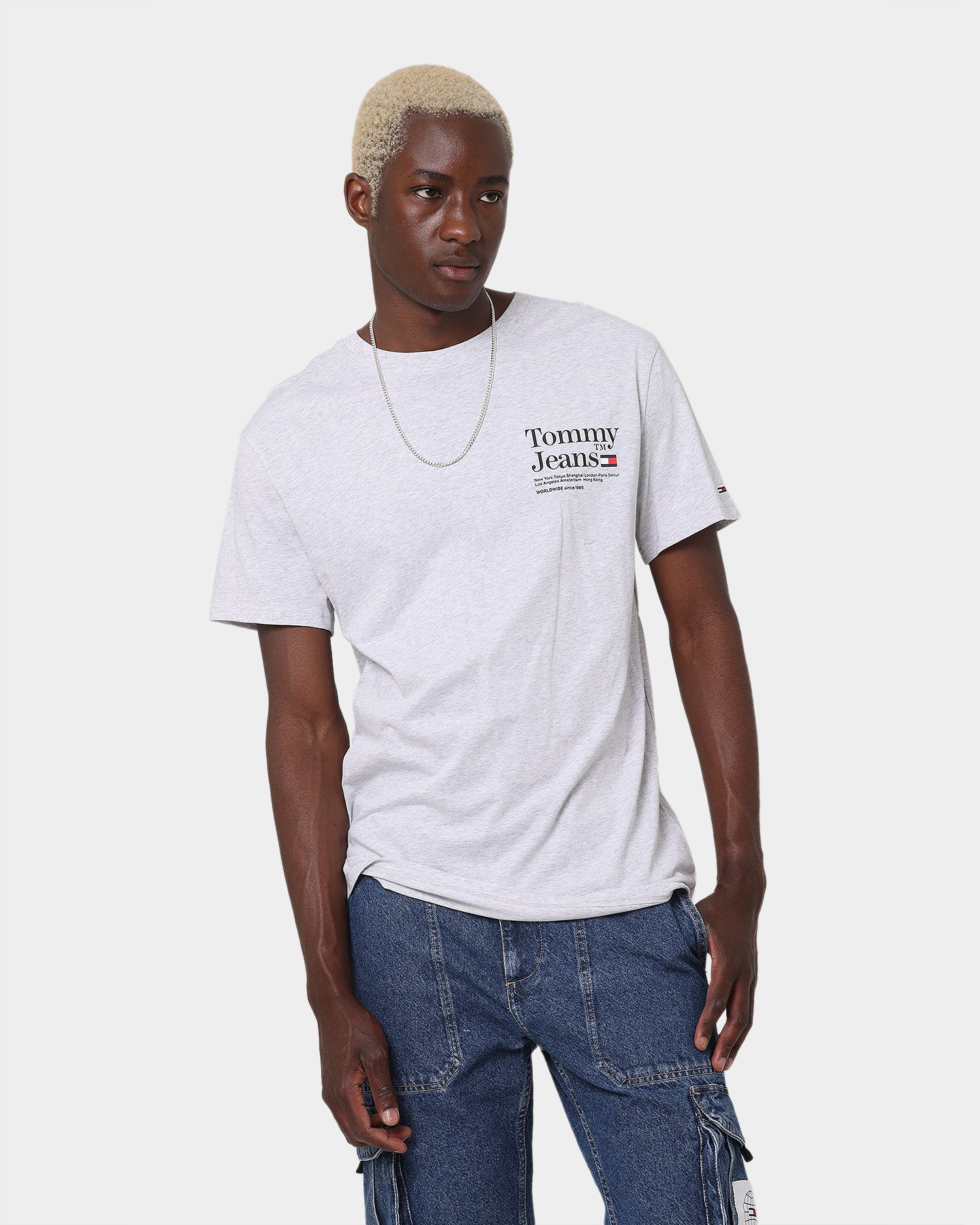 Tommy Jeans TJM Tommy Text T-Shirt Silver Grey Heather